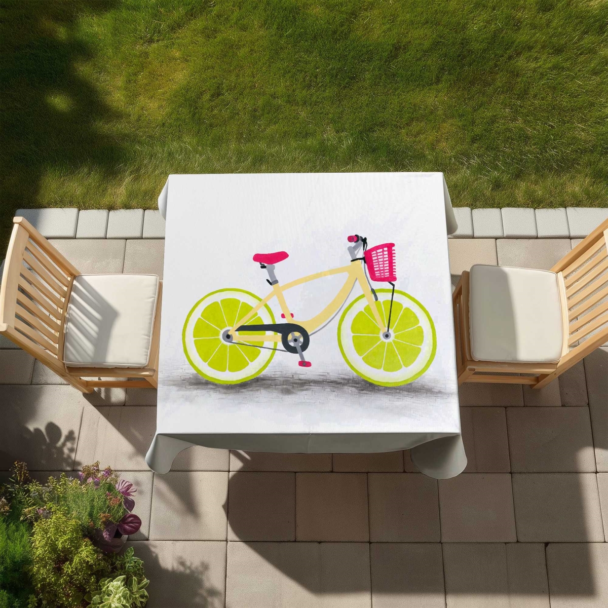 Picture of Begin Home Decor C1TC5858M1B26V 58 x 58 in. Lime Wheel Bike Tablecloth - Indoor & Outdoor Home Decor