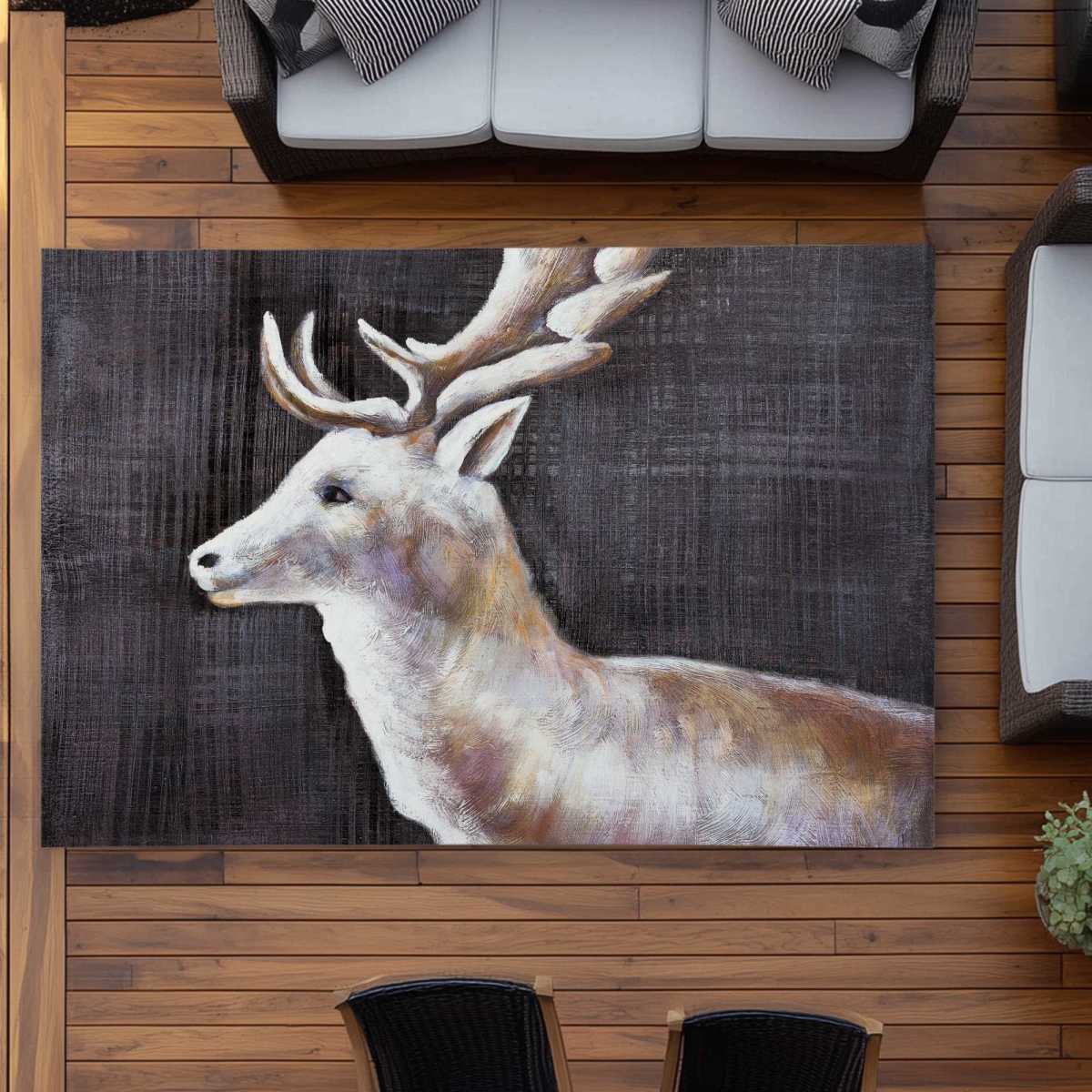C1ROAR57SBTGEL 5 x 7 ft. Deer Profile View in the Dark - Rustic Outdoor Rectangle Area Rug
