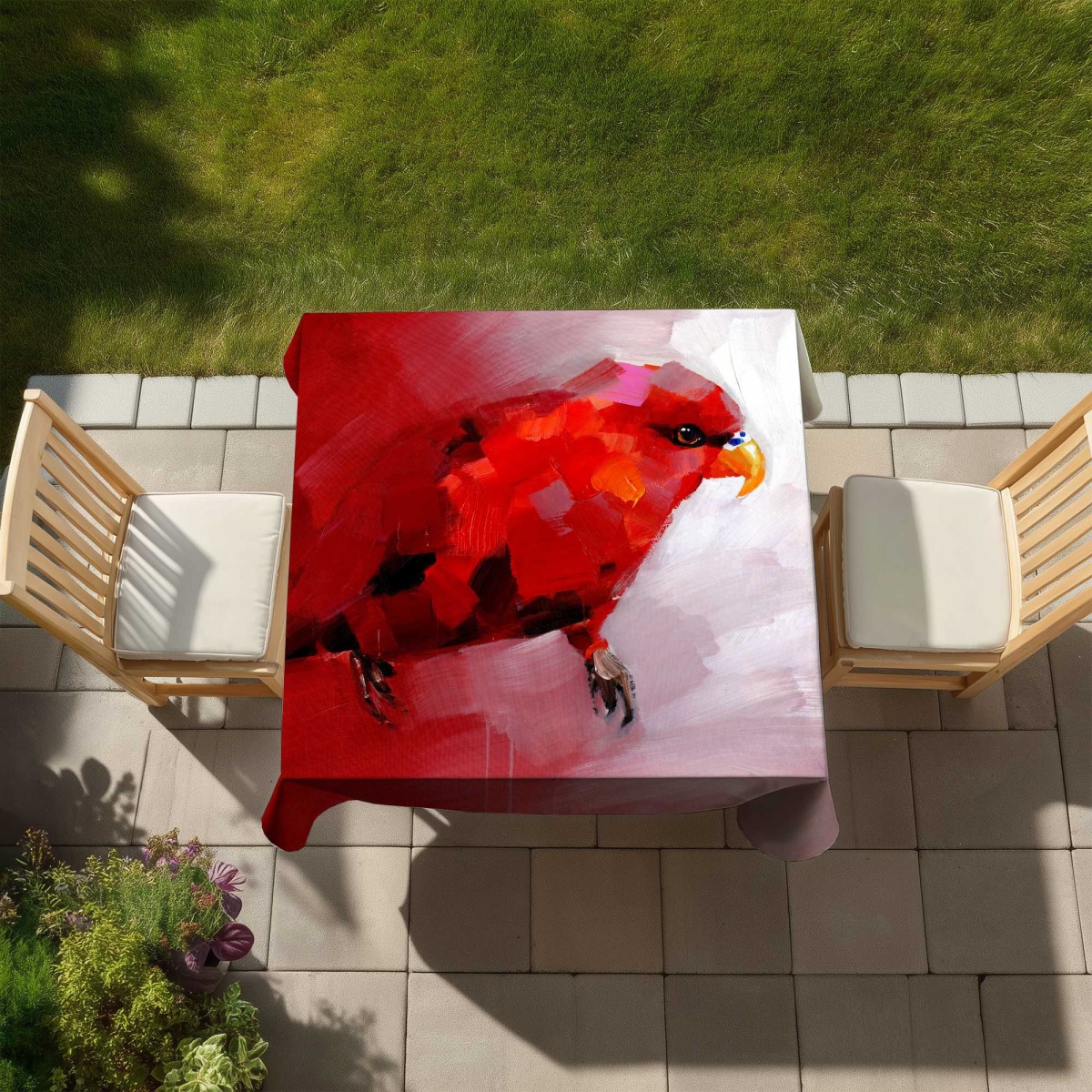 Picture of Begin Home Decor C1TC5858T0H652 58 x 58 in. Abstract Red Parrot Tablecloth - Indoor & Outdoor Home Decor