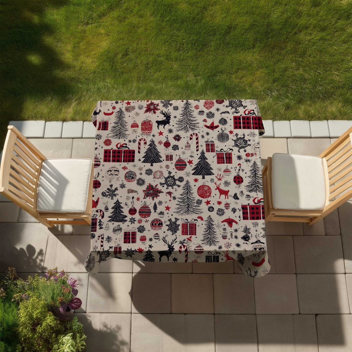 Picture of Begin Home Decor C1TC5858T4HHYC 58 x 58 in. Christmas Gift Pattern Red Tablecloth for Indoor & Outdoor