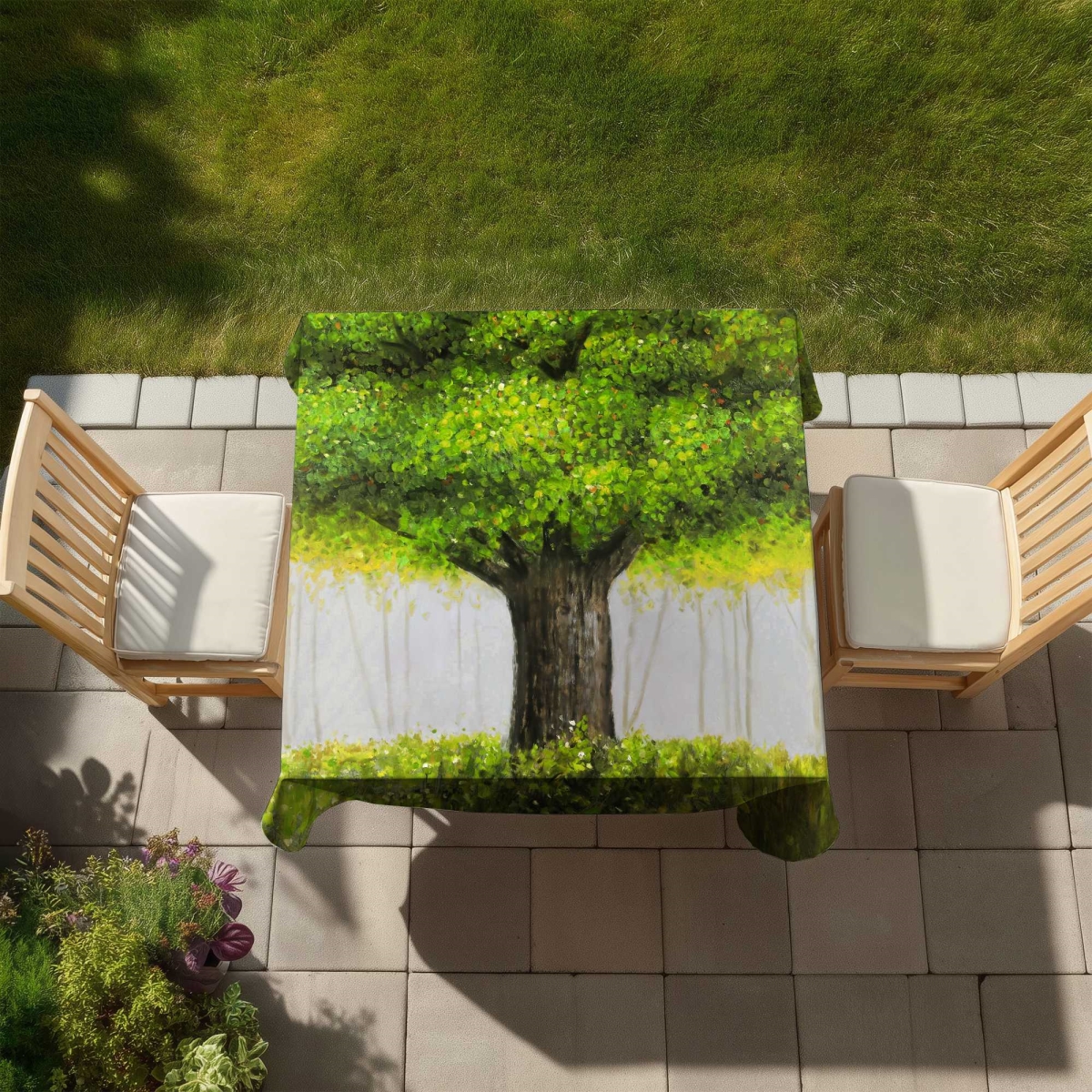 Picture of Begin Home Decor C1TC5858XIJ6K5 58 x 58 in. Big Green Tree Tablecloth - Indoor & Outdoor Livingroom Decor