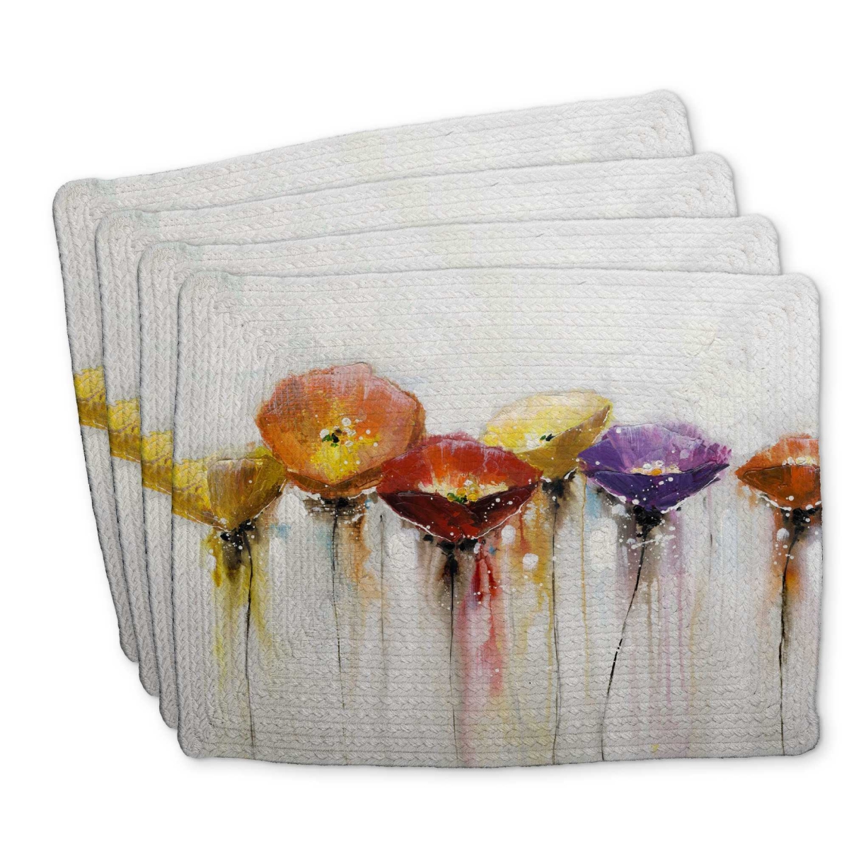 Picture of Begin Home Decor C4BP1418K9GLUD 14 x 18 in. Multiple Colorful Abstract Flowers Braided Polyester Placemat - Set of 4