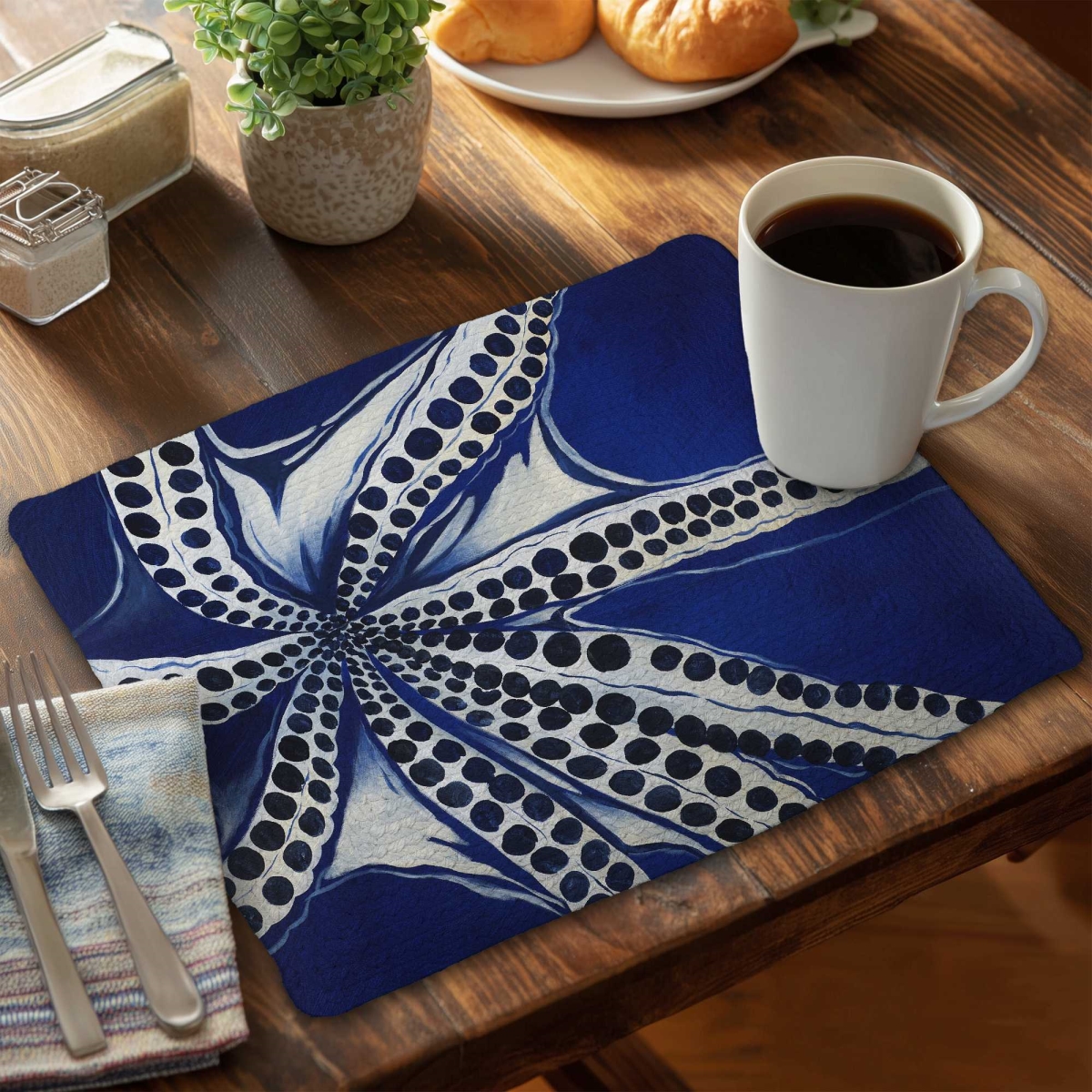 Picture of Begin Home Decor C4BP1418OAQN4E 14 x 18 in. Swimming Octopus Braided Polyester Placemat for Home Decor - Set of 4