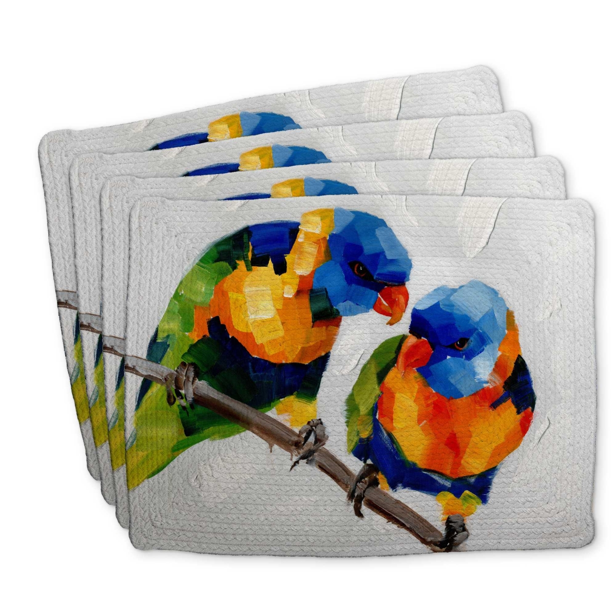 Picture of Begin Home Decor C4BP1418Q559AY 14 x 18 in. Couple of Parrots Braided Polyester Placemat - Home Decor - Set of 4