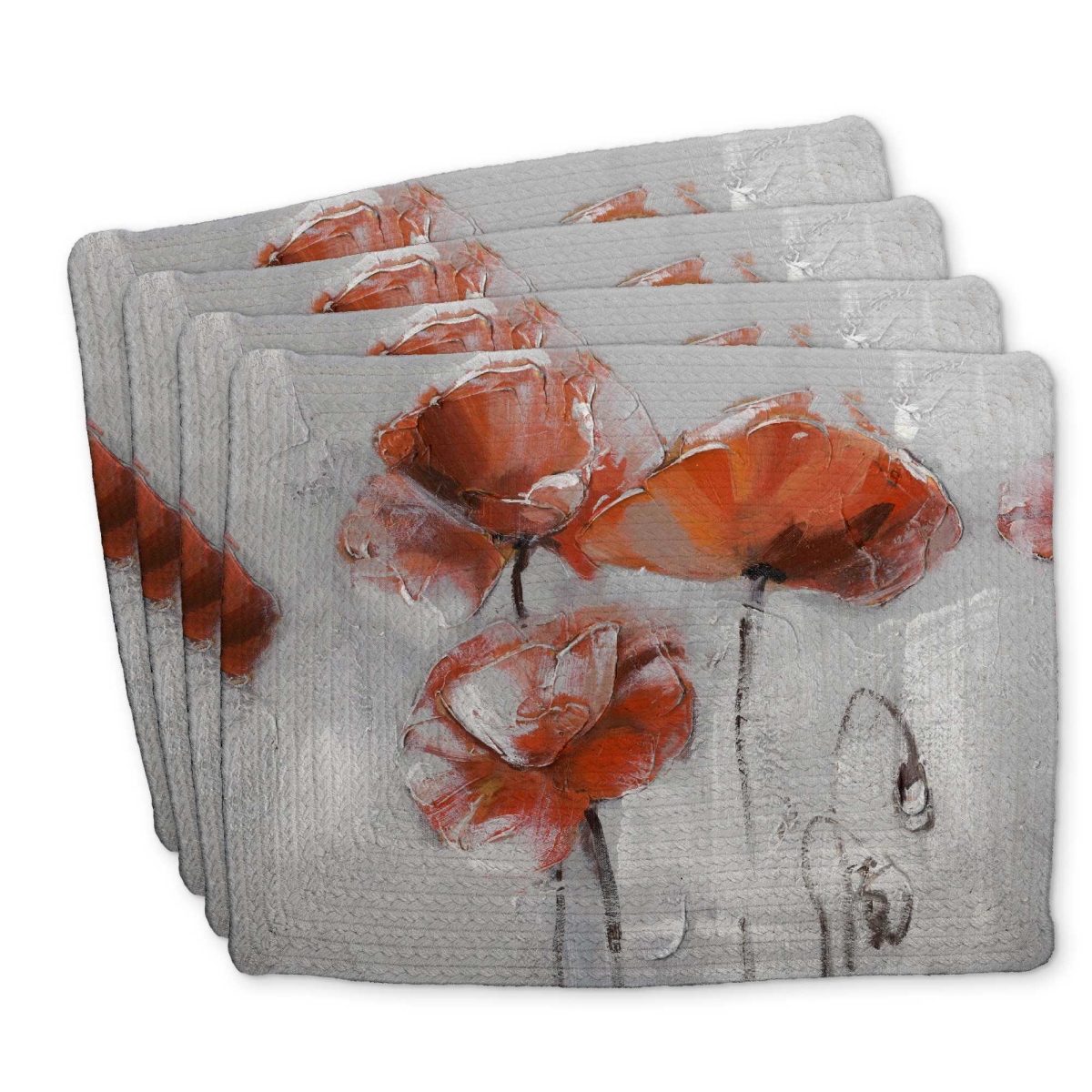 Picture of Begin Home Decor C4BP1418SIXP9K 14 x 18 in. Red Flowers Braided Polyester Placemat for Home Decor - Set of 4