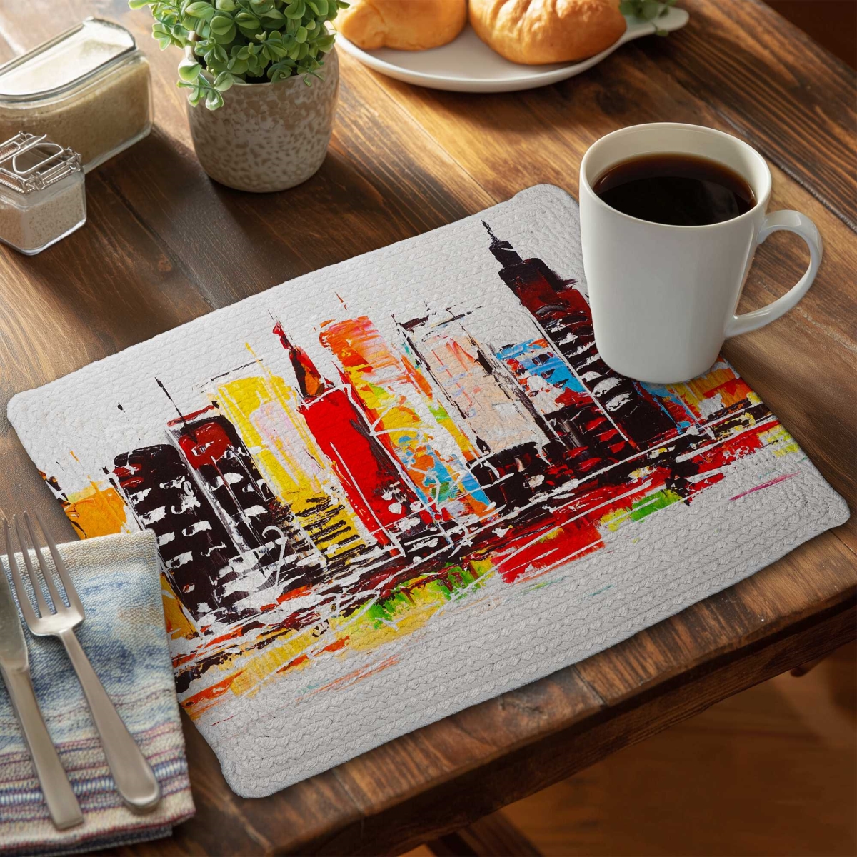 Picture of Begin Home Decor C4BP1418T7DYZ2 14 x 18 in. City in Bright Colors - Braided Polyester Placemat - Set of 4