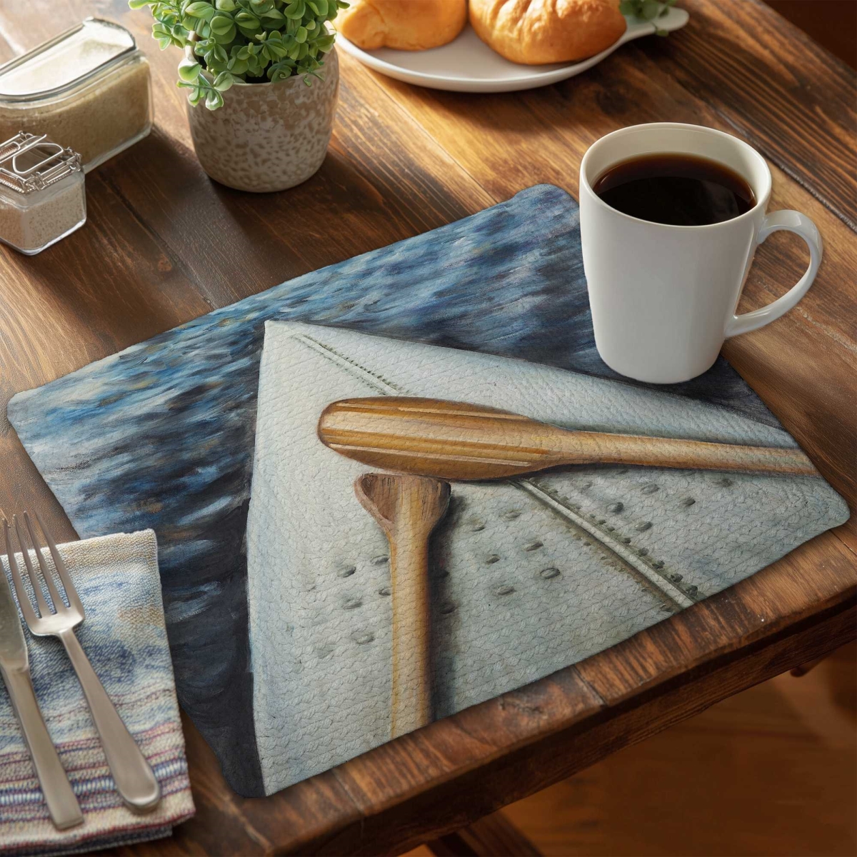 Picture of Begin Home Decor C4BP1418UPYYGE 14 x 18 in. Canoe Adventure Braided Polyester Placemat for Home Decor - Set of 4