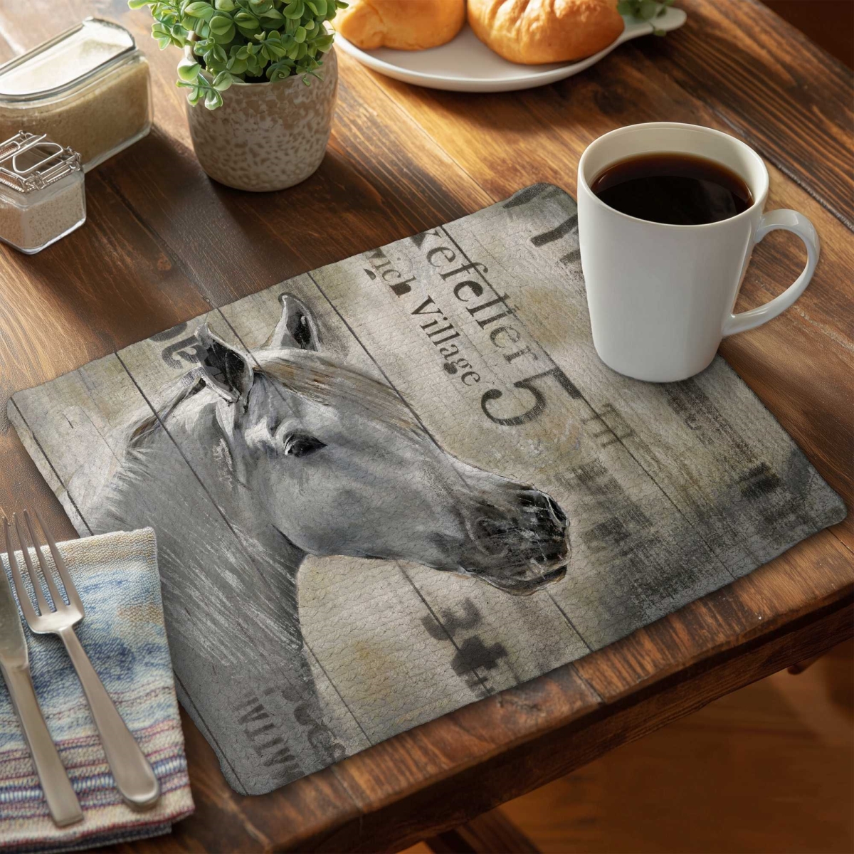 Picture of Begin Home Decor C4BP1418VUNDX9 14 x 18 in. Rustic White Horse Braided Polyester Placemat - Home Decor - Set of 4