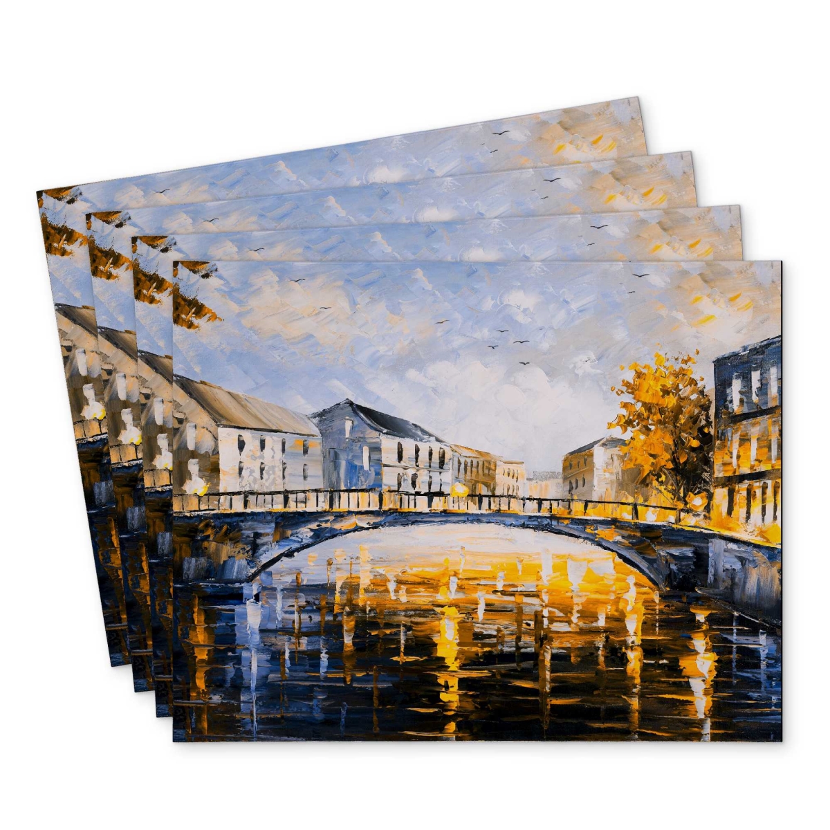 Picture of Begin Home Decor C4PP1418T9BQMH 14 x 18 in. Bridge by A Sunny Day - Polyester Placemat for Home Decor - Set of 4
