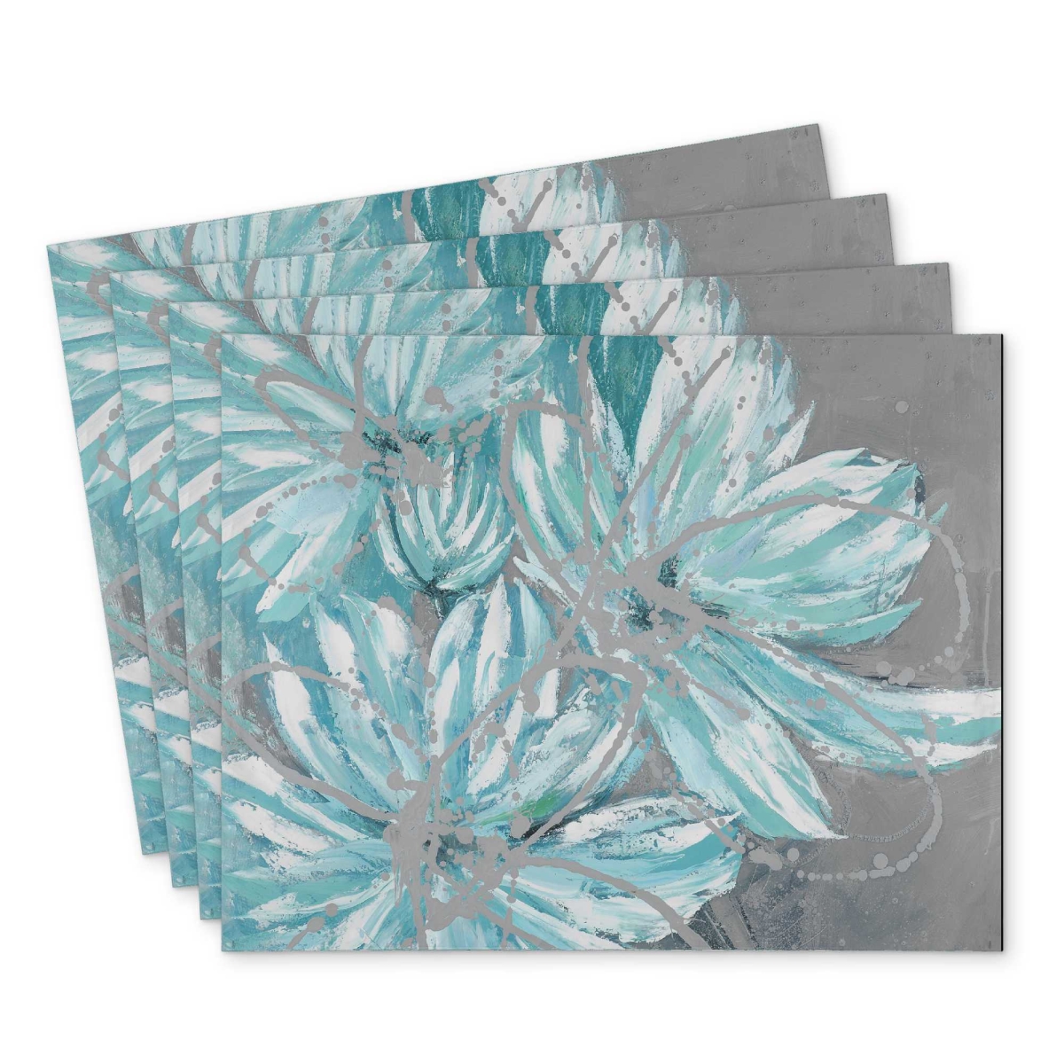 Picture of Begin Home Decor C4PP1418V6V5DP 14 x 18 in. Three Little Abstract Blue Flowers - Polyester Placemat - Set of 4