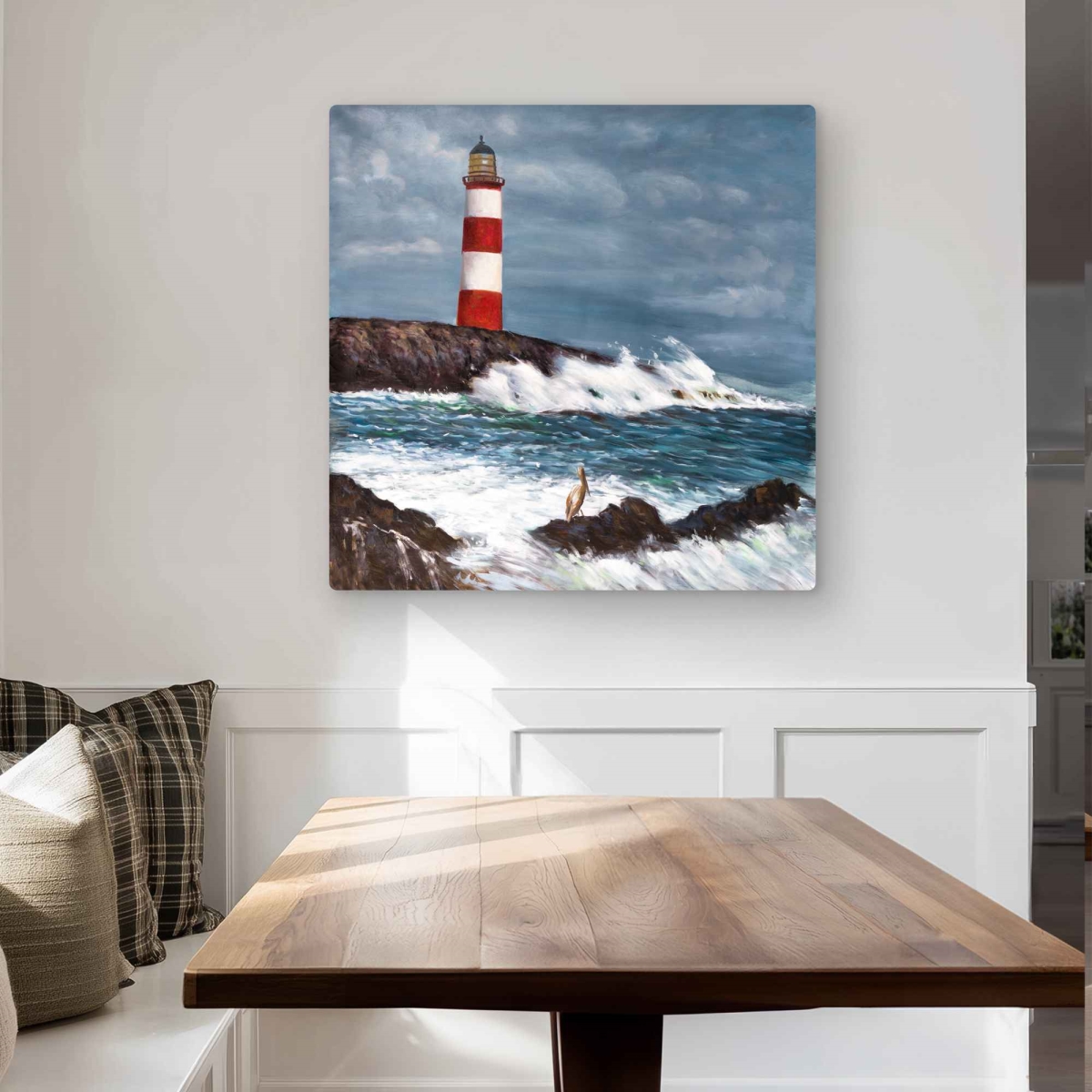 C1MP3232TQ1VZ6 32 x 32 in. Lighthouse at the Edge of the Sea Unleashed Wall Art - Metal Print