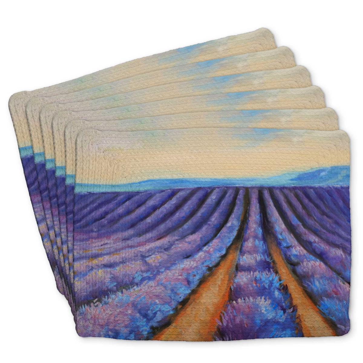 Picture of Begin Home Decor C6BP14185Z40TC 14 x 18 in. Lavender Fields Braided Polyester Placemat for Home Decor - Set of 6
