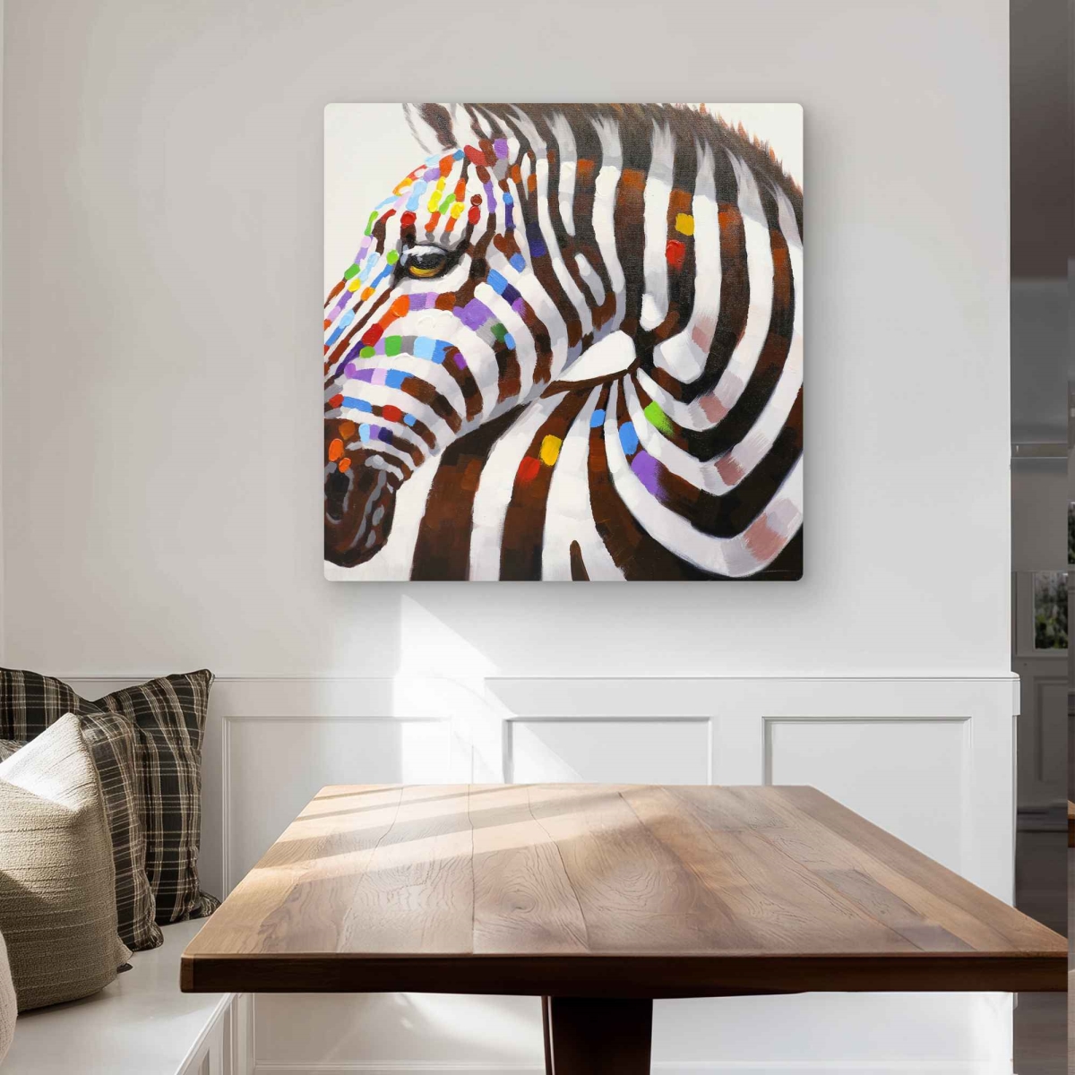 C1MP3232LZM6PR 32 x 32 in. Colorful Zebra Metal Print Wall Art - Unique Bedroom Animals Decor