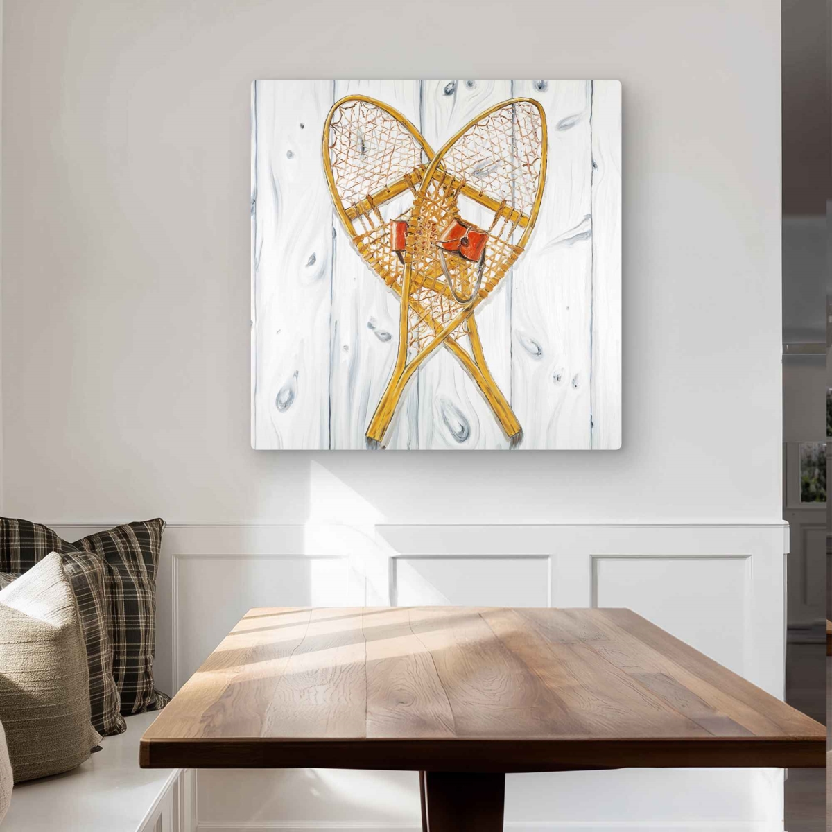 C1MP3232TPULHW 32 x 32 in. Vintage Wood Snowshoes Wall Art - Gray Holidays Metal Print Decor