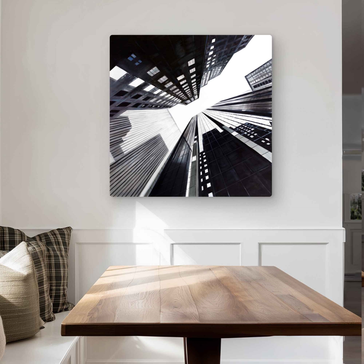 C1MP3232TTXR02 32 x 32 in. Low-Angle View of the City Wall Art - Black Contemporary Metal Print