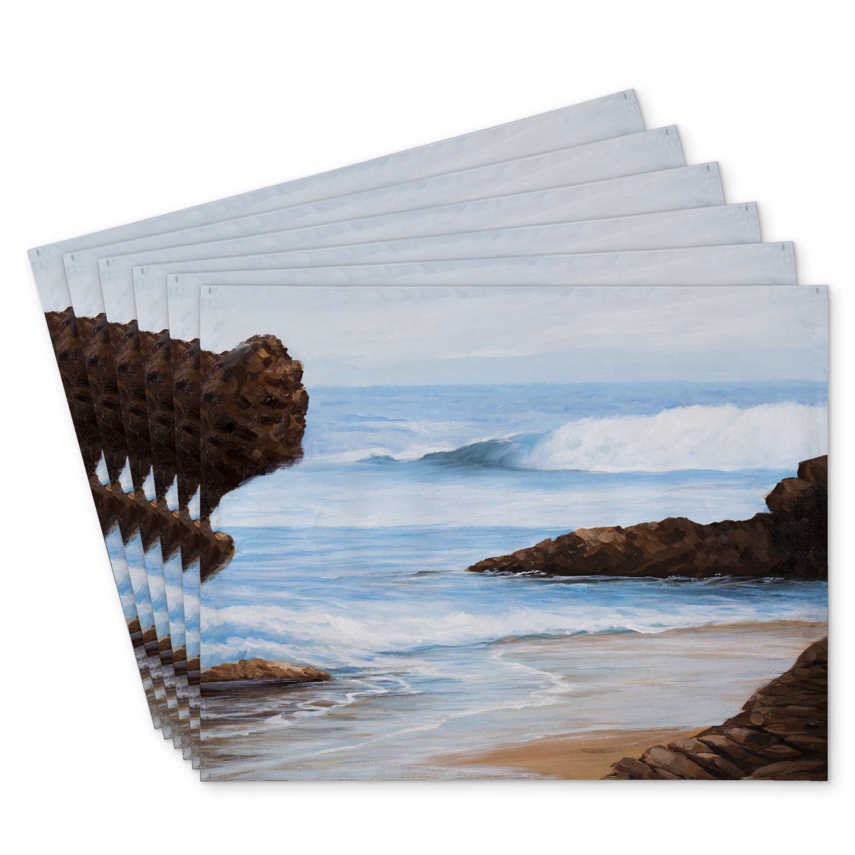 Picture of Begin Home Decor C6PP1418O3WPGG 14 x 18 in. Rocks & Seaside Polyester Placemat for Stylish Home Decor - Set of 6