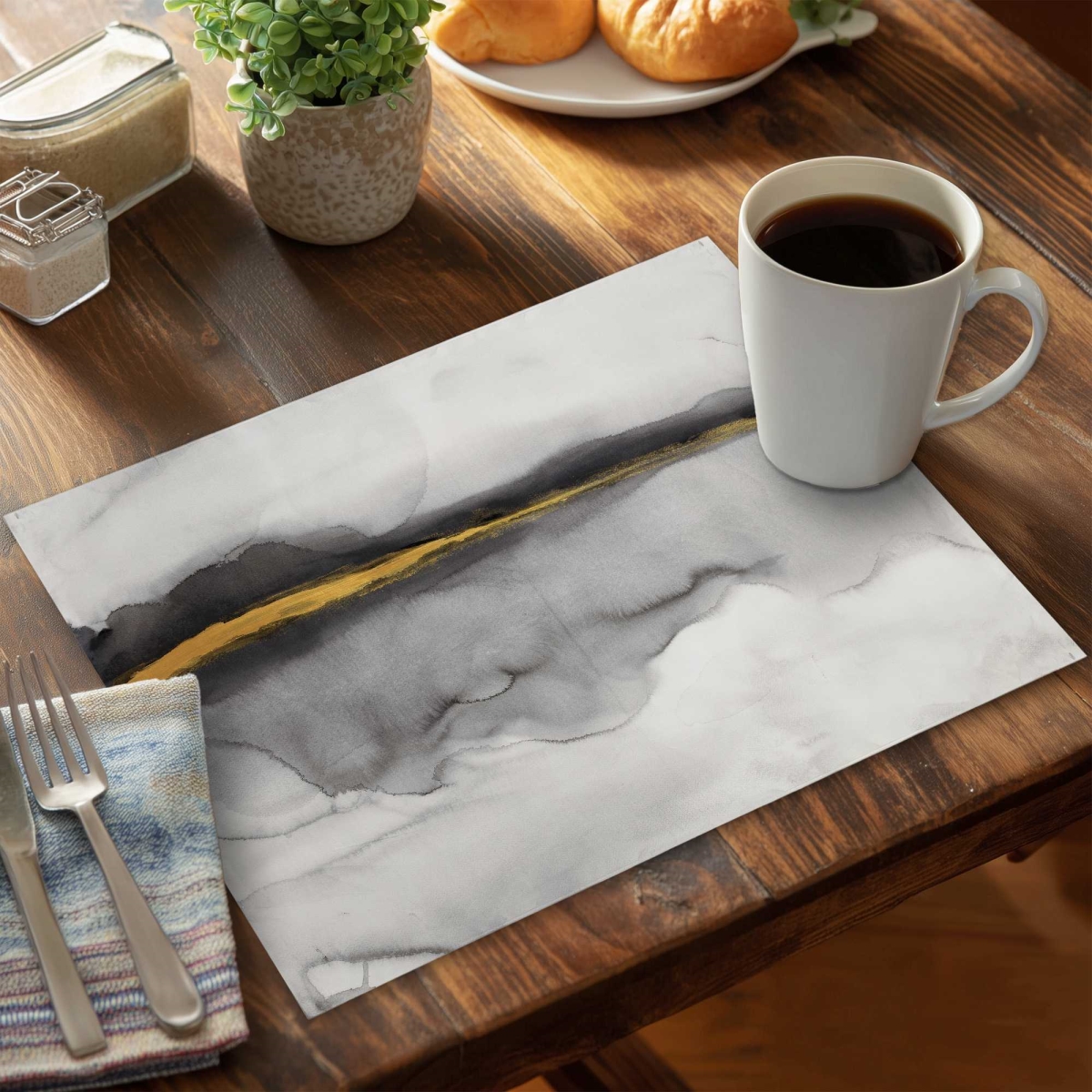 Picture of Begin Home Decor C6PP1418ON2DVG 14 x 18 in. Gold Stripe Abstract Polyester Placemat - Home Decor Accent - Set of 6