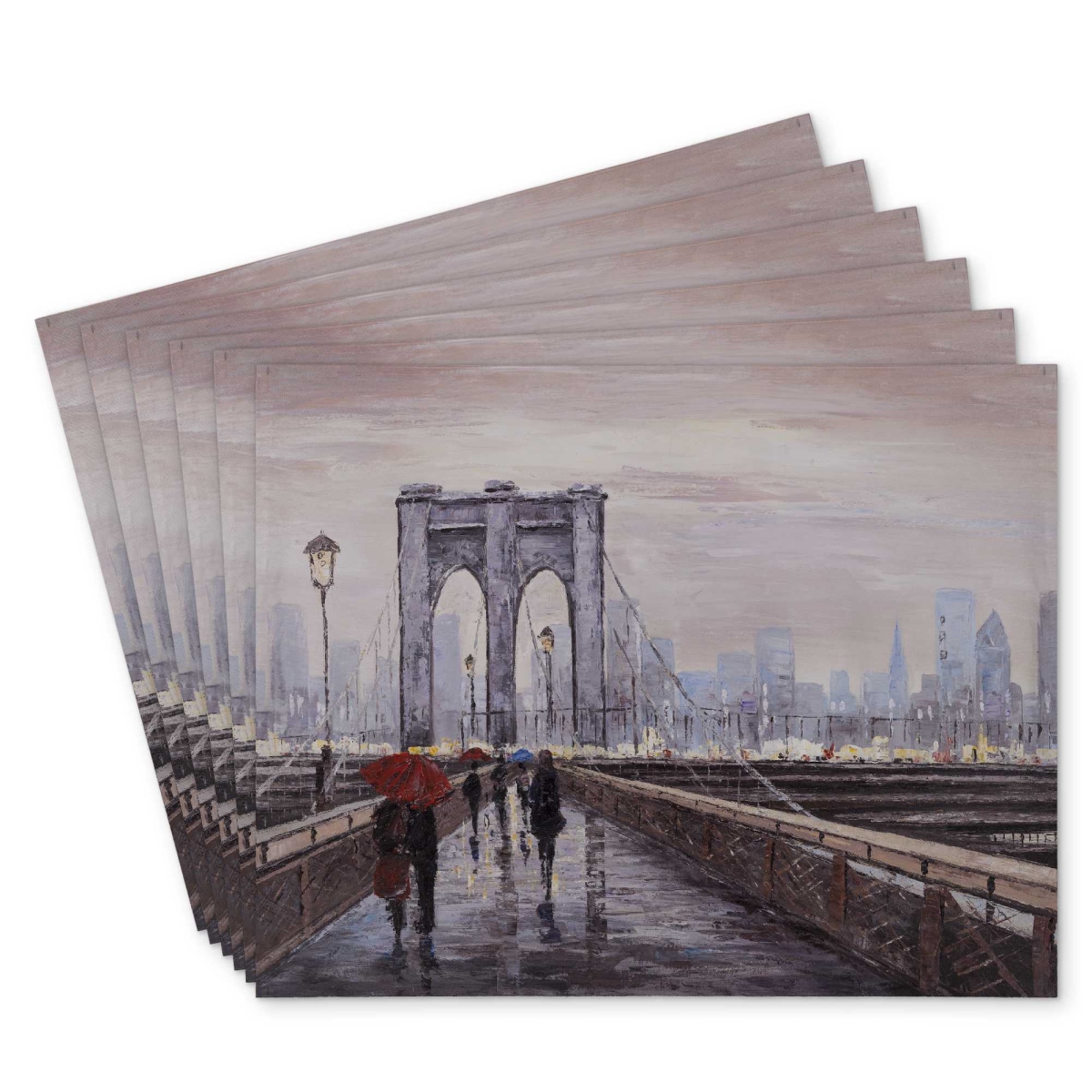 Picture of Begin Home Decor C6PP1418T290DS 14 x 18 in. Brooklyn Bridge Placemat - Polyester Decor with Passersby - Set of 6