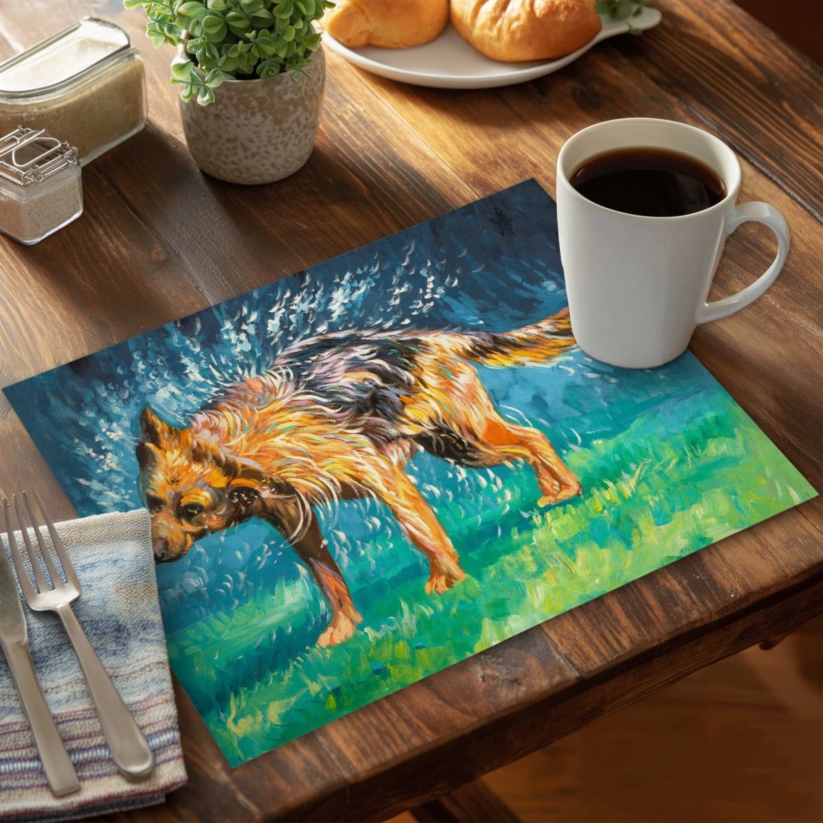 Picture of Begin Home Decor C6PP1418TIJDXR 14 x 18 in. Spin-Dry Wet German Shepherd Polyester Placemat - Home Decor - Set of 6