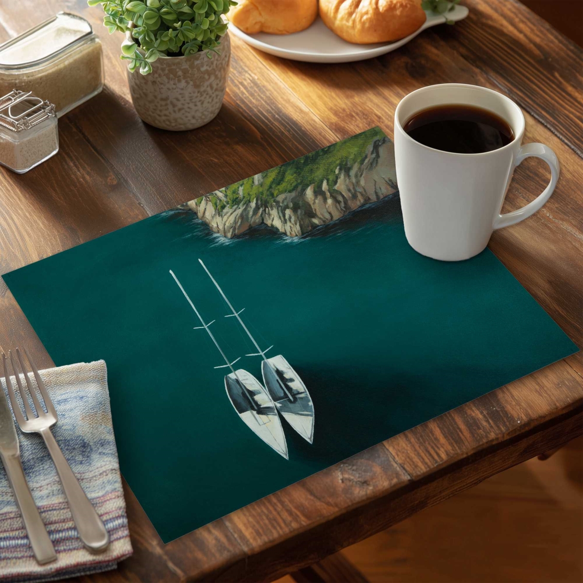 Picture of Begin Home Decor C6PP1418TO22KE 14 x 18 in. Smooth Sailing Polyester Placemat - Stylish Set - Set of 6
