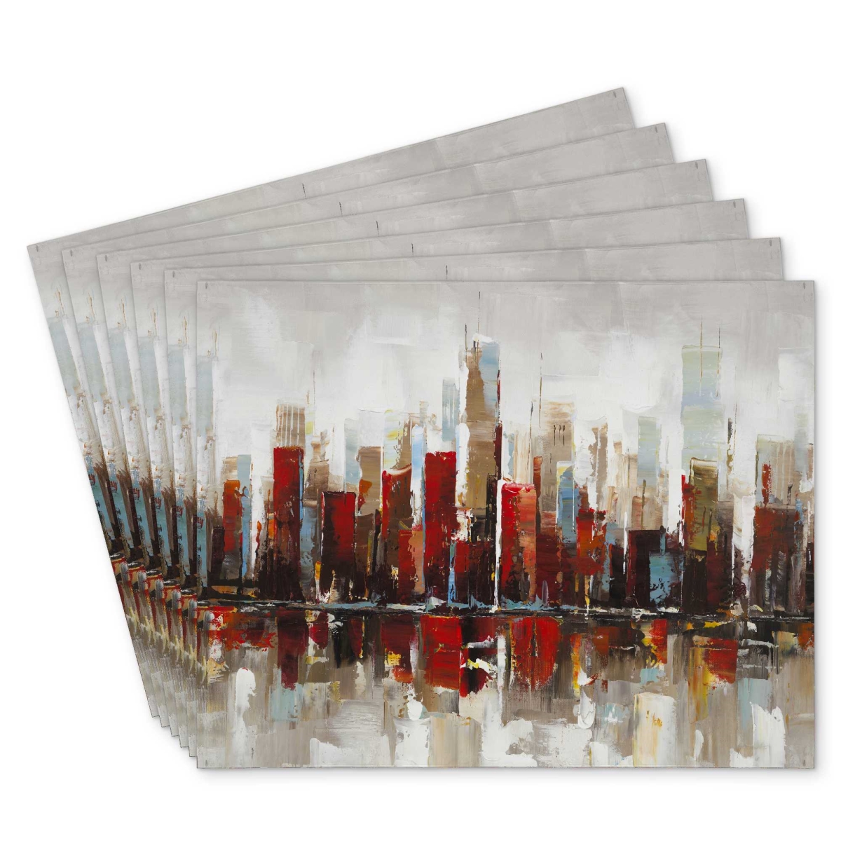 Picture of Begin Home Decor C6PP1418VPGLE6 14 x 18 in. Abstract Colorful Skyscrapers Polyester Placemat - Decor - Set of 6