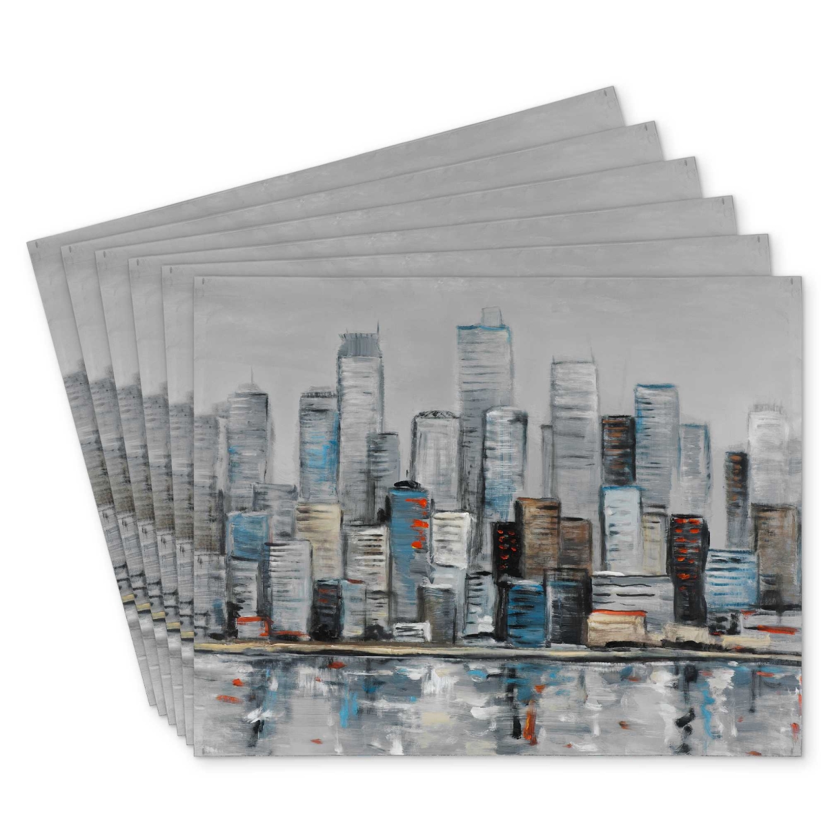 Picture of Begin Home Decor C6PP1418WJKWZX 14 x 18 in. Abstract Urban Skyline Polyester Placemat - Decor Accessory - Set of 6