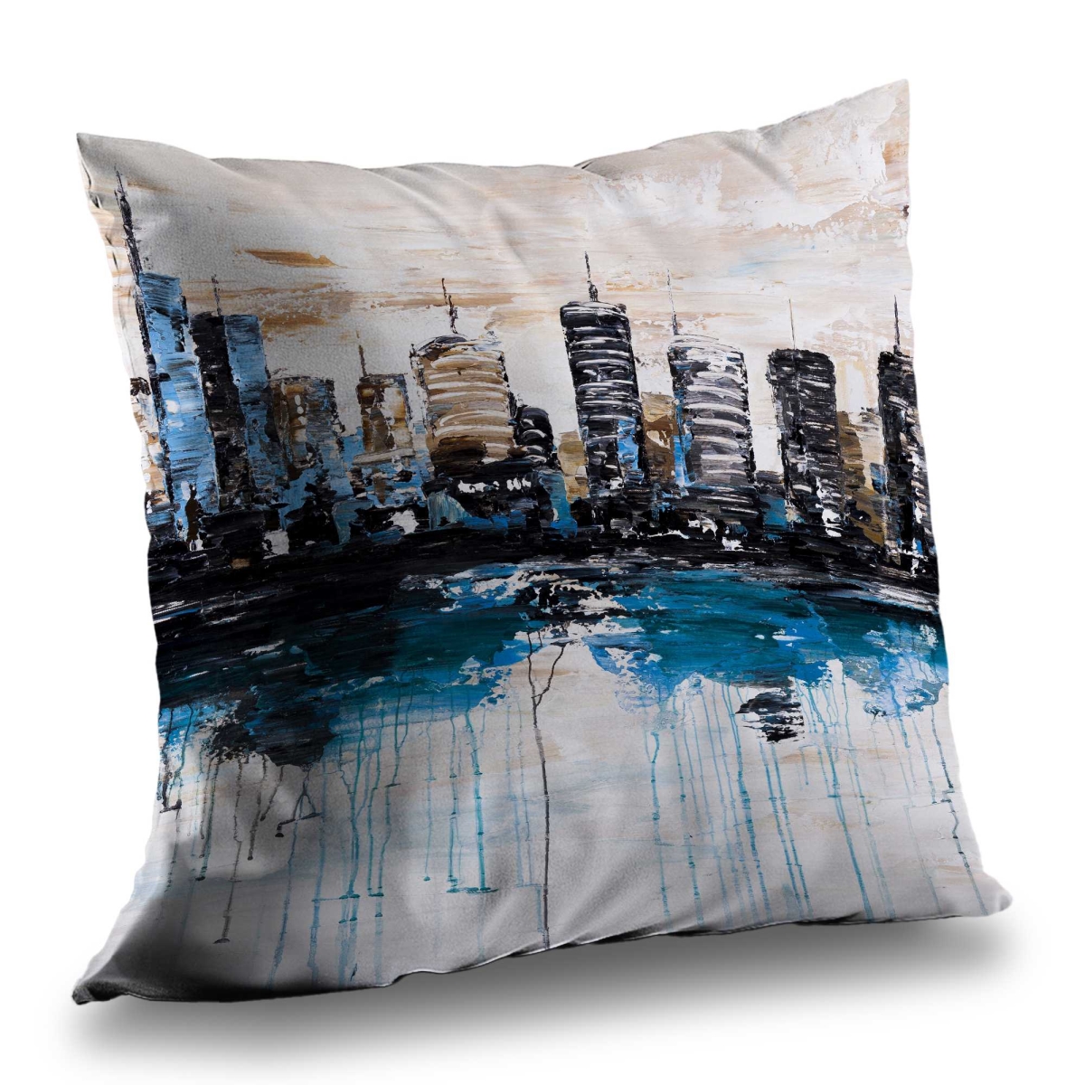 C1PC14142M31MJ 14 x 14 in. Abstract City Reflection Throw - Modern Blue Poly Twill