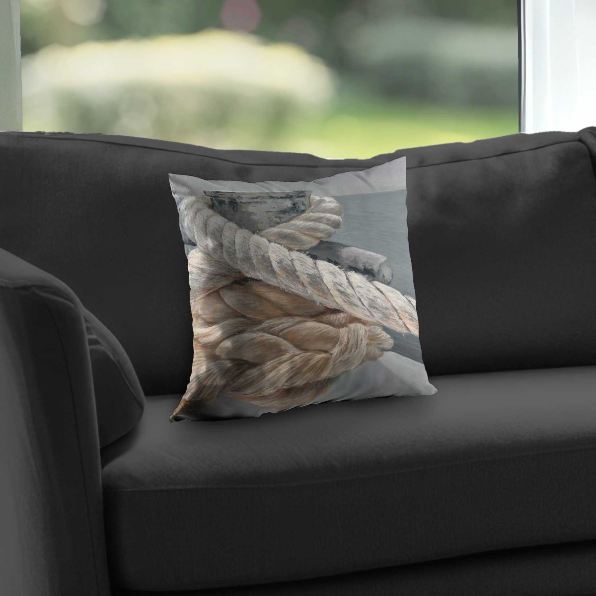 C1PC14142STPPN 14 x 14 in. Tie-Down Ropes Closeup - Gray Marine Poly Twill Throw Decor