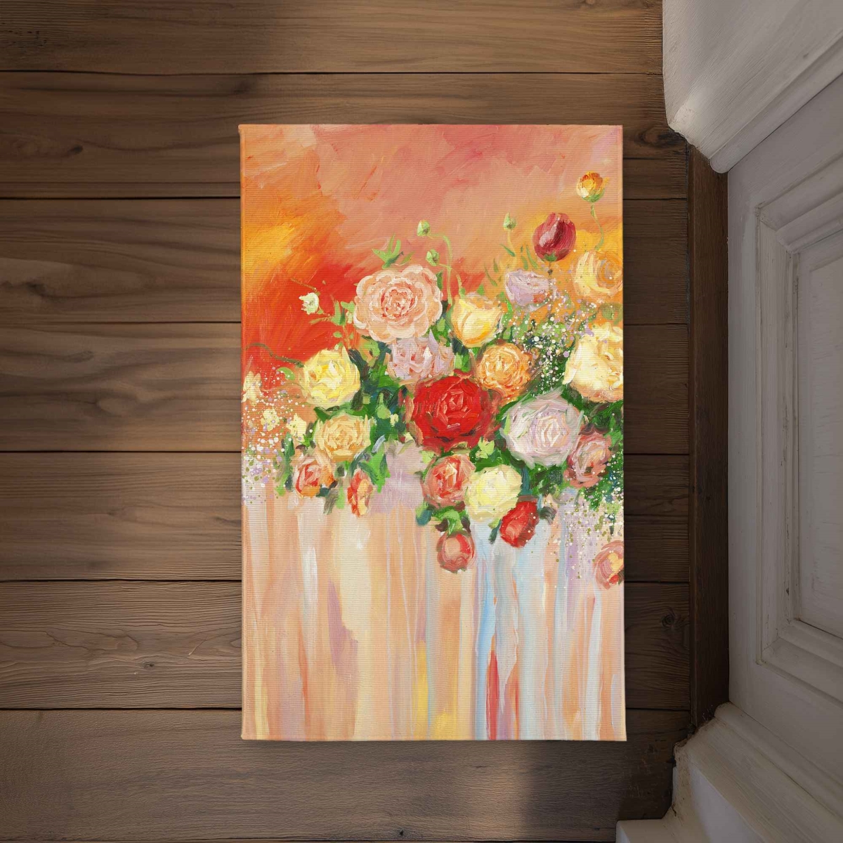 CODM213454DA7J 21 x 34 in. Bouquet of Multicolor Abstract Flowers - Botanical Door Mat