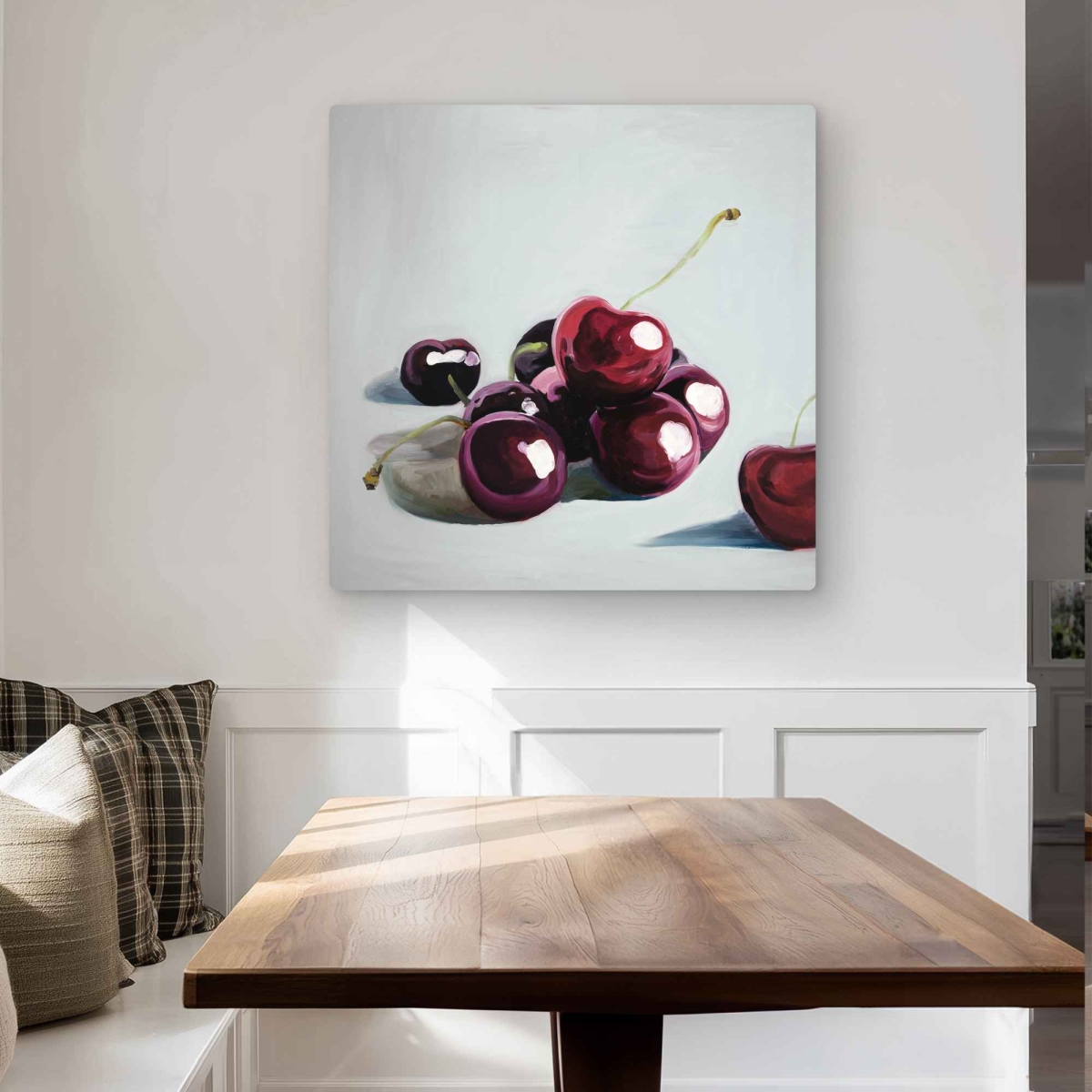 C1MP3232A6BVFM 32 x 32 in. Glossy Dark Cherries Wall Art - Kitchen Still Life Metal Print Decor