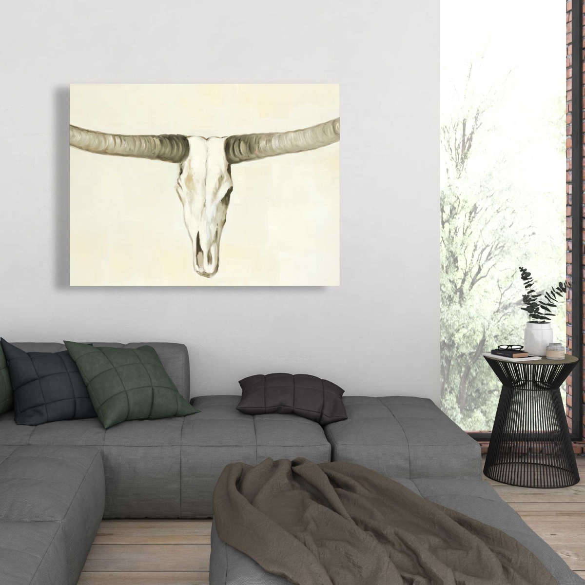 C1RC3648O7I9XB 36 x 48 in. Longhorn Cattle Skull - Rustic Canvas Decor for Home Office