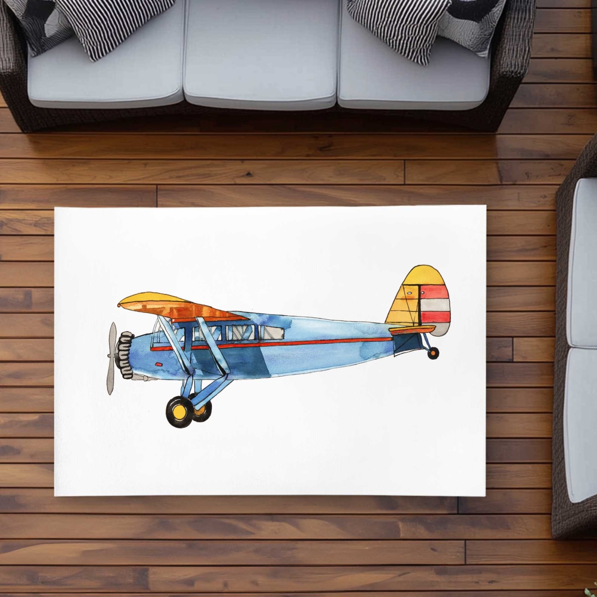 C1ROAR35CDUPY5 3 x 5 ft. Small Blue Plane - Man Cave Blue Outdoor Rectangle Area Rug