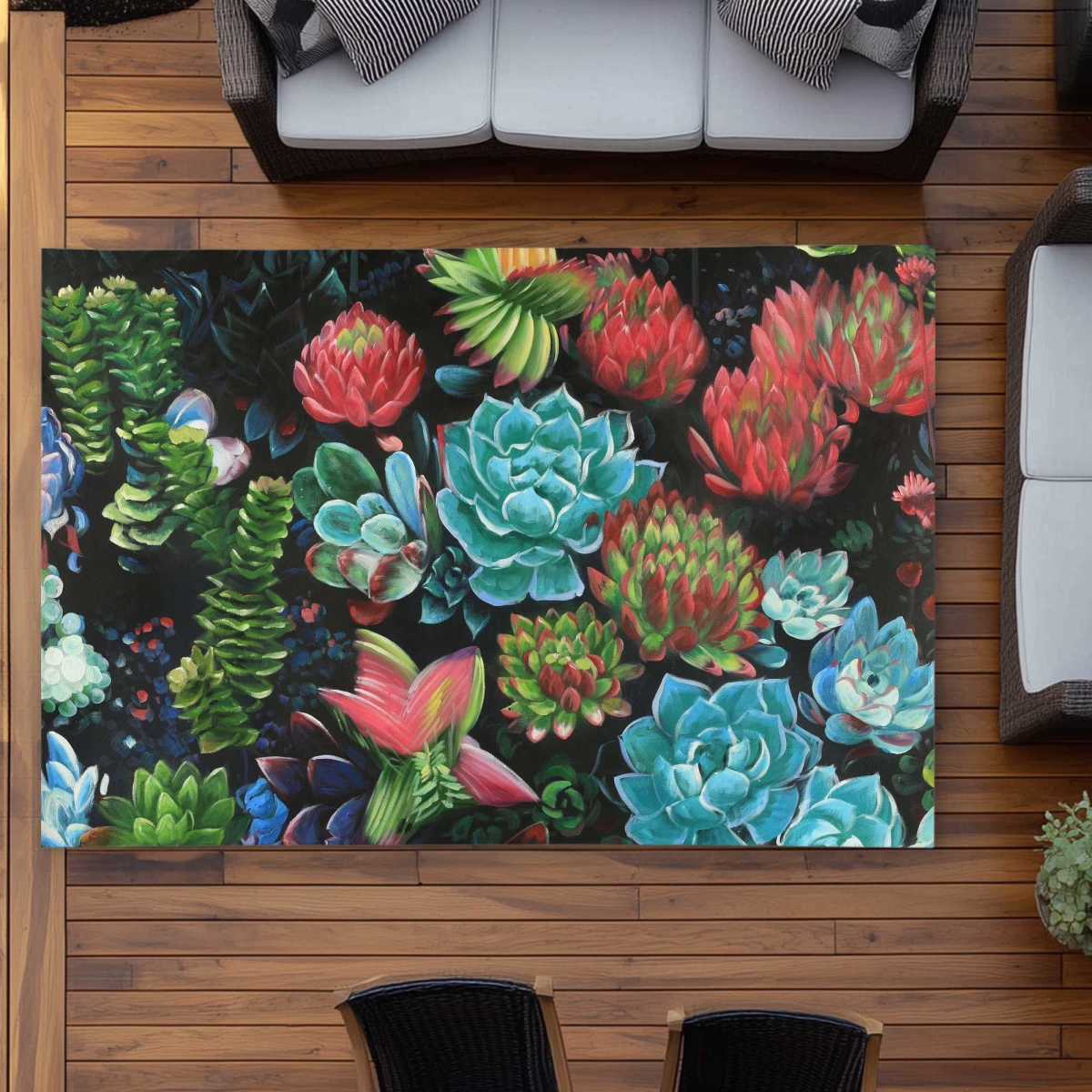 C1ROAR57C172YK 5 x 7 ft. Set of Colorful Succulents - Green Floral Outdoor Rectangle Area Rug