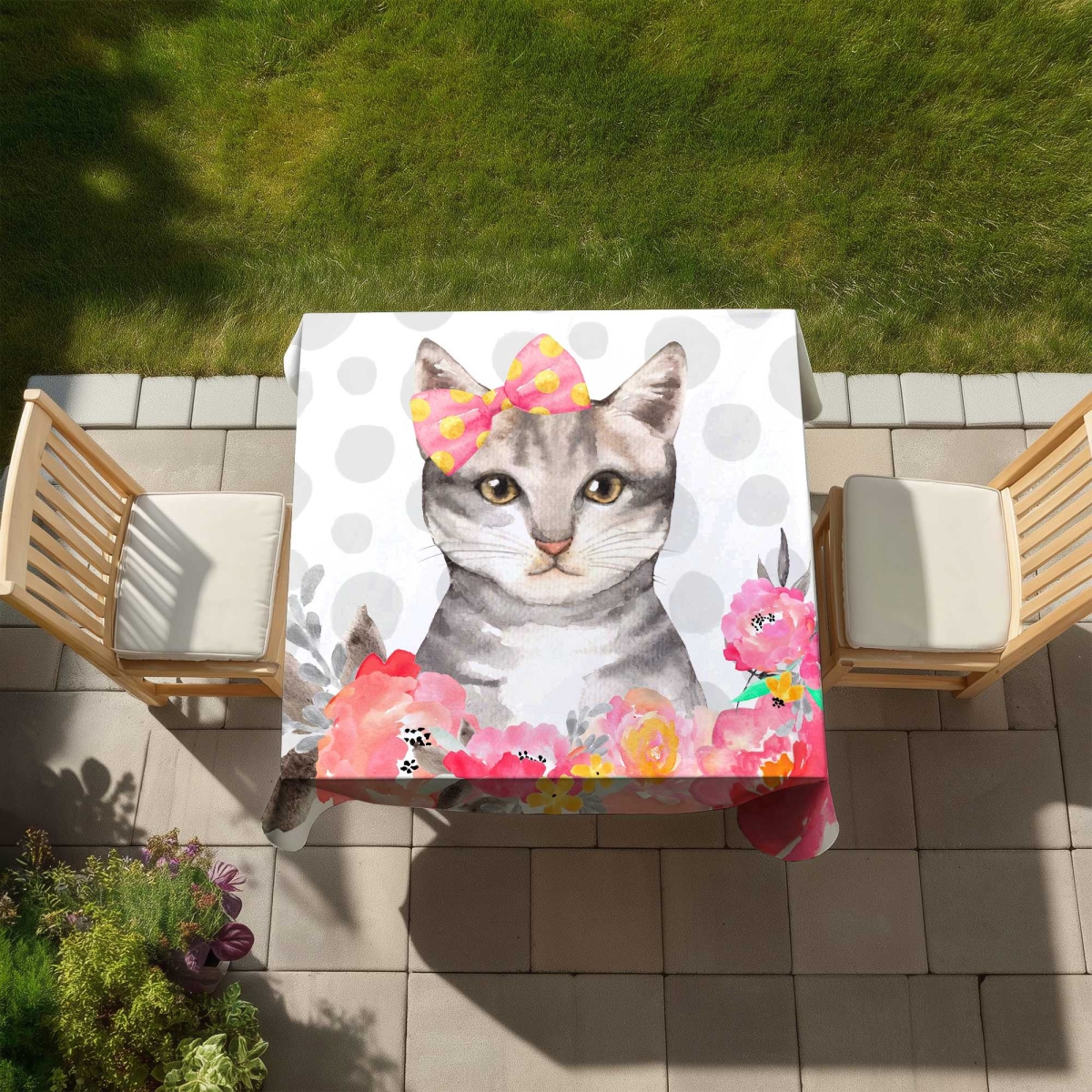 Picture of Begin Home Decor C1TC58584A3XKN 58 x 58 in. Charming Cat Pink Indoor & Outdoor Tablecloth for Home Decor