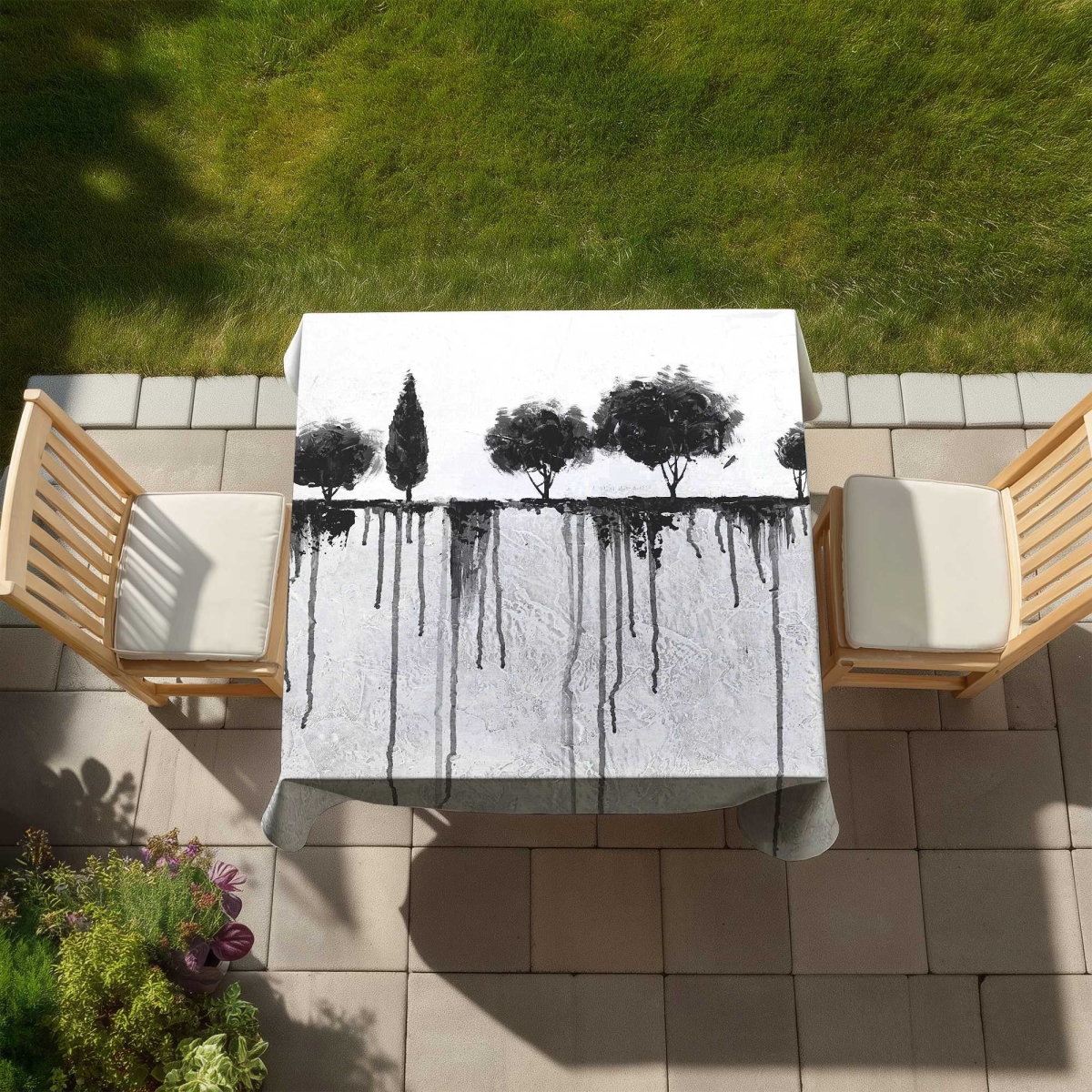 Picture of Begin Home Decor C1TC58584C2RKK 58 x 58 in. Ink Bleeding Trees Tablecloth - Indoor & Outdoor Home Decor