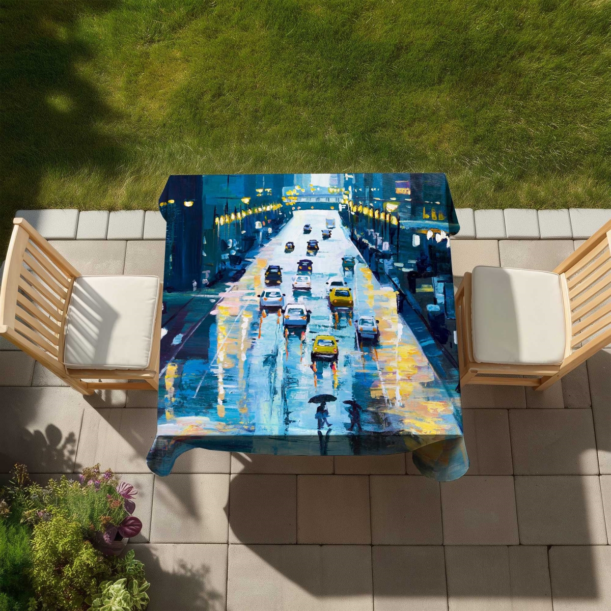 Picture of Begin Home Decor C1TC58586LFOPH 58 x 58 in. Rainy Streets of York Tablecloth - Contemporary Classic