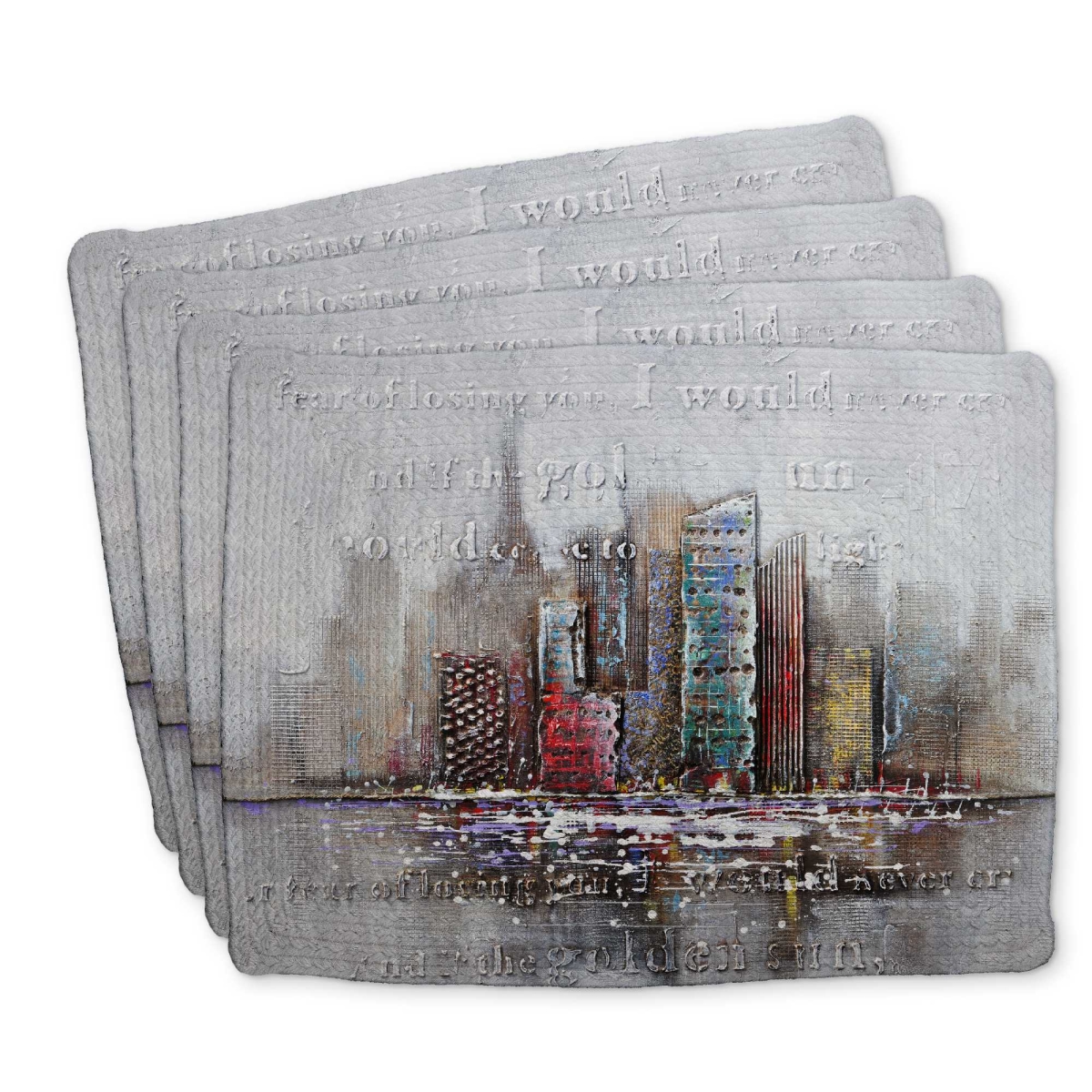 Picture of Begin Home Decor C4BP141855TTDG 14 x 18 in. Cityscape Typography Relief Braided Polyester Placemat - Set of 4