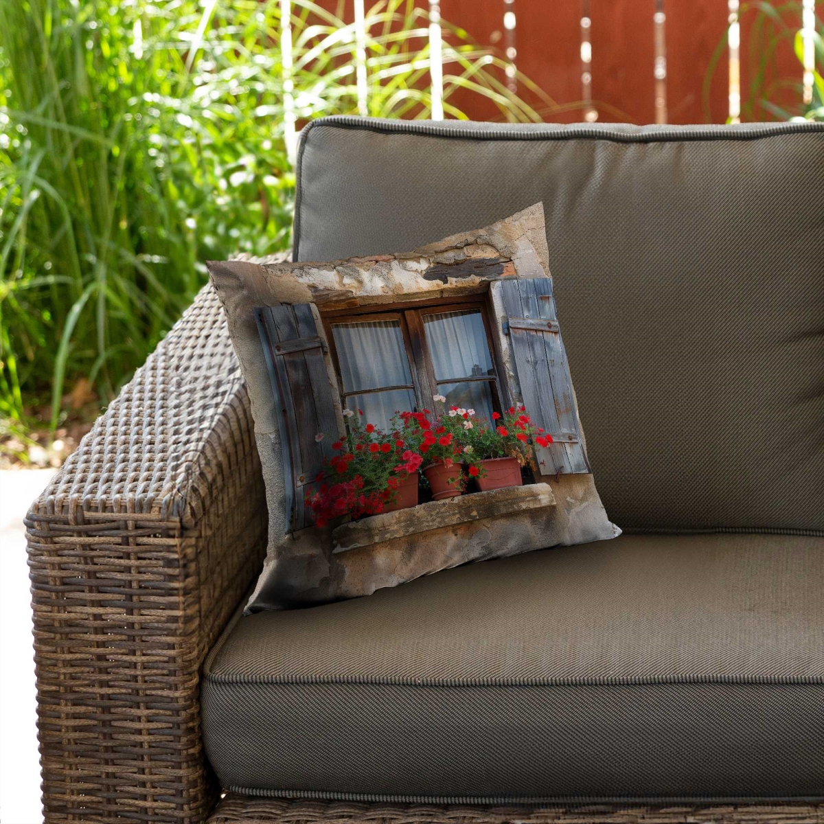 C1PO1818BH4MEZ 18 x 18 in. Flowers on the Ledge Red Outdoor Throw Pillow - Home Decor
