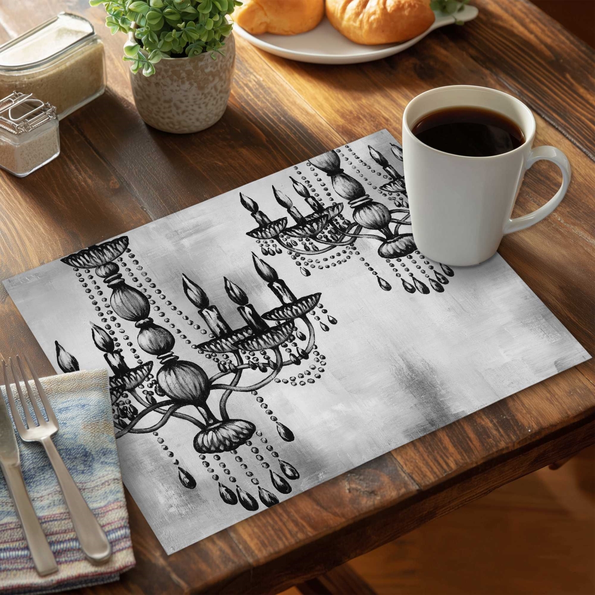 Picture of Begin Home Decor C4PP1418O77YB7 14 x 18 in. Two Crystal Chandeliers Polyester Placemat - Home Decor - Set of 4