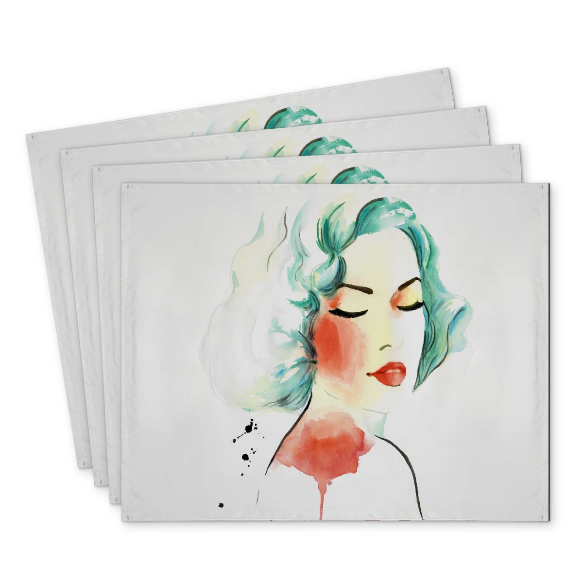 Picture of Begin Home Decor C4PP1418PNNXEN 14 x 18 in. Left Side Watercolor Serenely Lady Portrait Placemat - Decor - Set of 4
