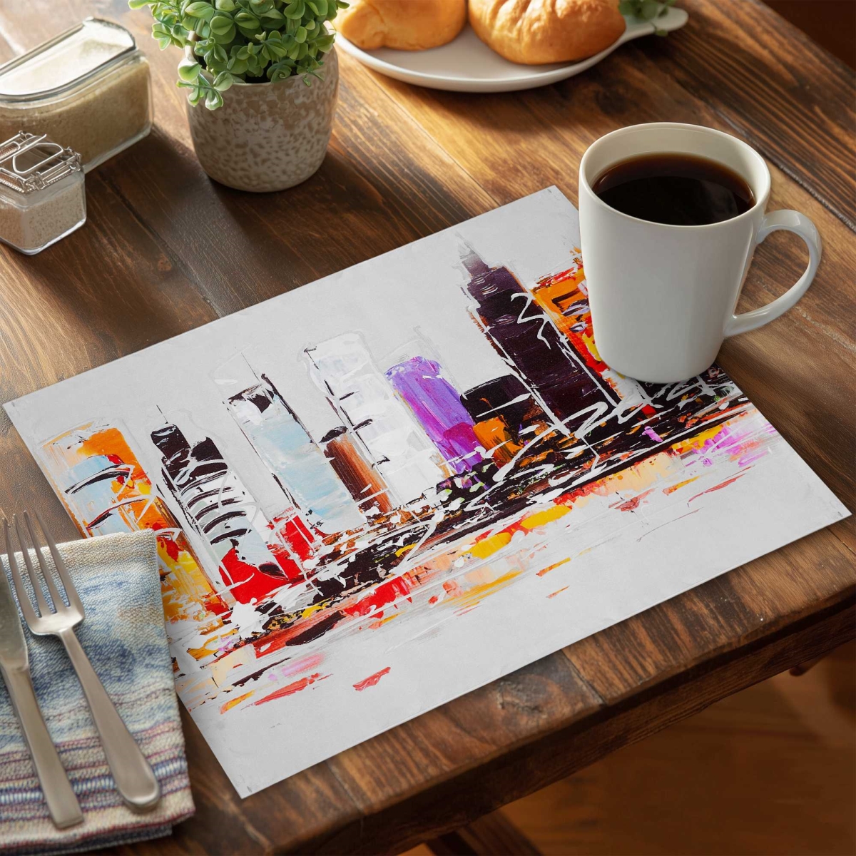 Picture of Begin Home Decor C6PP1418AVV63V 14 x 18 in. Abstract City Polyester Placemat - Bright Colors - Set of 6