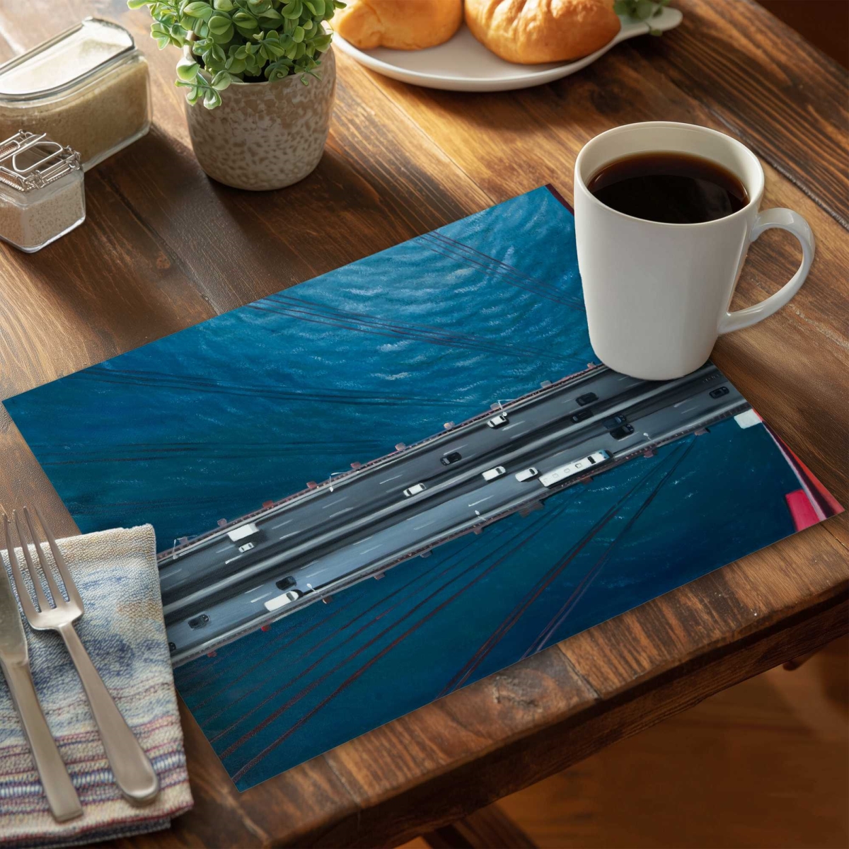 Picture of Begin Home Decor C6PP1418D5FIOF 14 x 18 in. Overhead View of Traffic on Golden Gate - Polyester Placemat - Set of 6