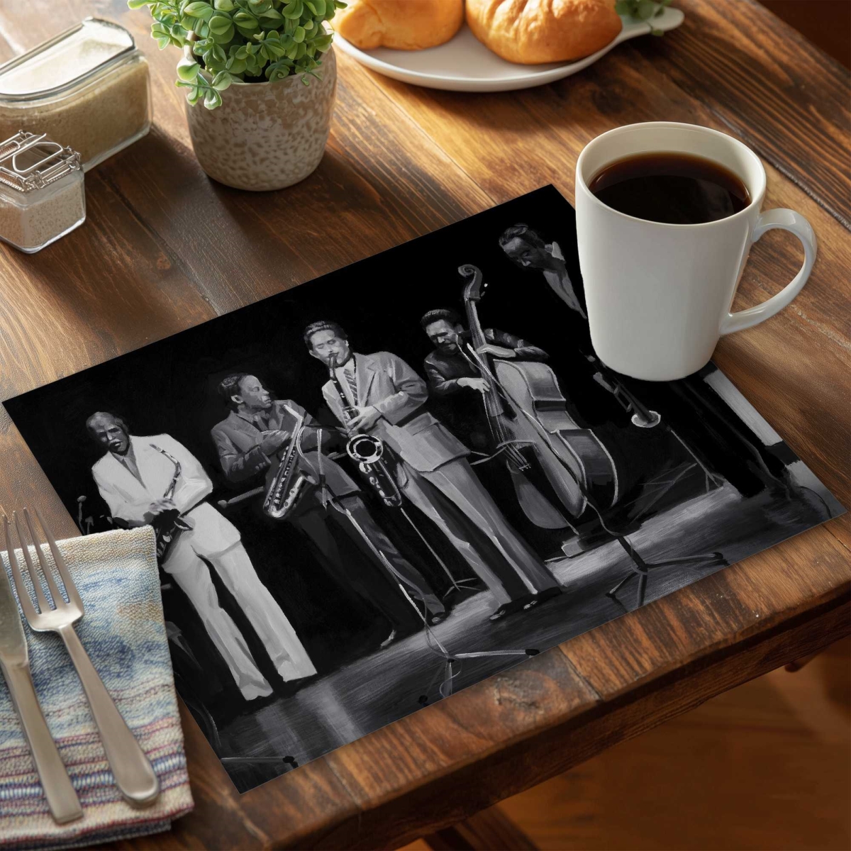 Picture of Begin Home Decor C6PP1418DAYW35 14 x 18 in. Jazz Music Group Polyester Placemat - Home Decor Accent - Set of 6