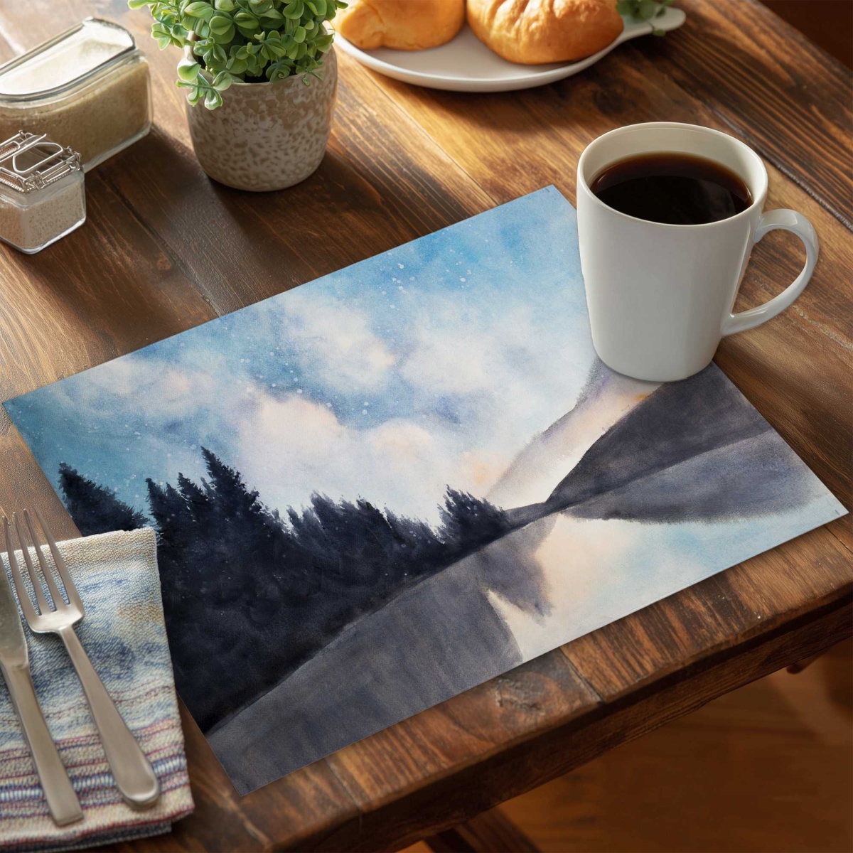 Picture of Begin Home Decor C6PP1418DMWZUU 14 x 18 in. Lakeview by Night Polyester Placemat - Elegant Home Decor - Set of 6