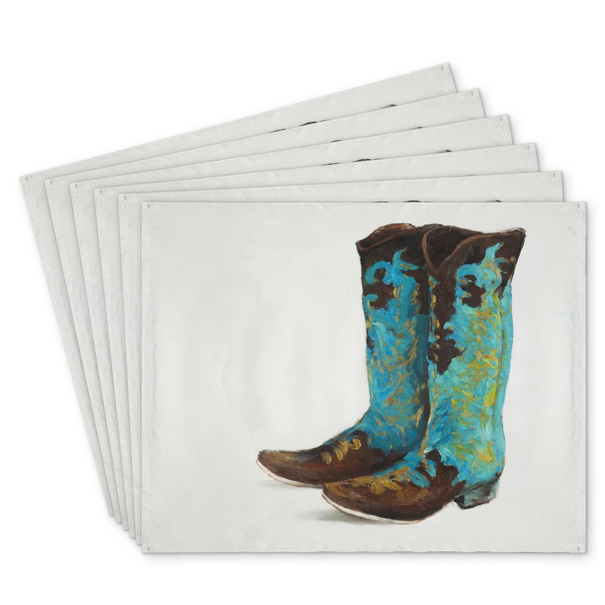 Picture of Begin Home Decor C6PP1418DP2PBL 14 x 18 in. Blue Cowboy Boots Polyester Placemat - Home Decor Accent - Set of 6