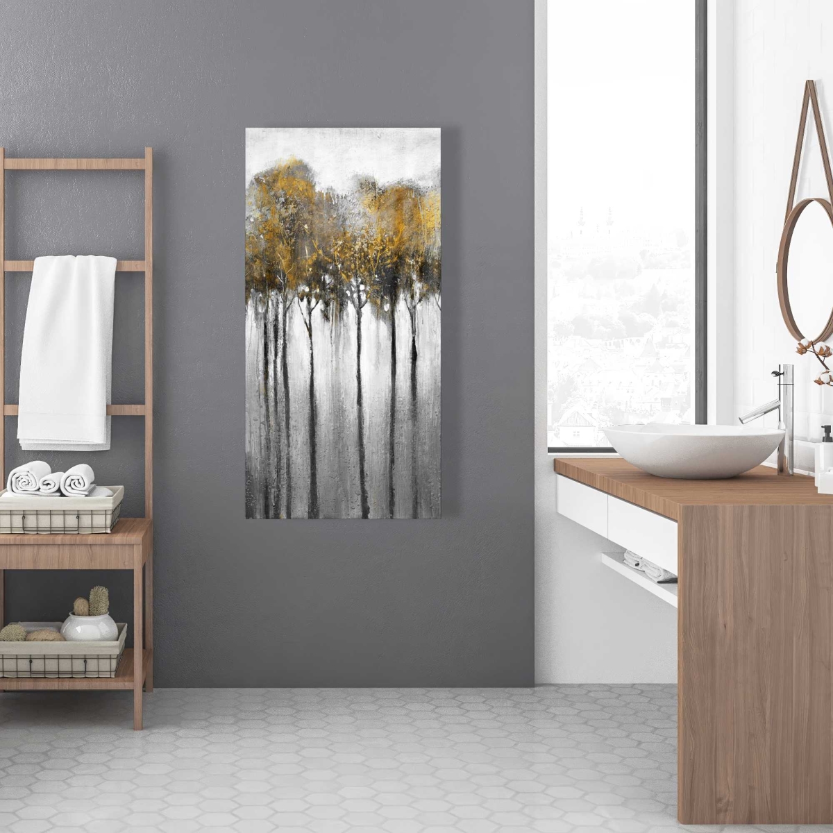 C1RC24480U2DWP 24 x 48 in. Abstract Yellow Forest - Gray Trees Canvas Wall Art for Home