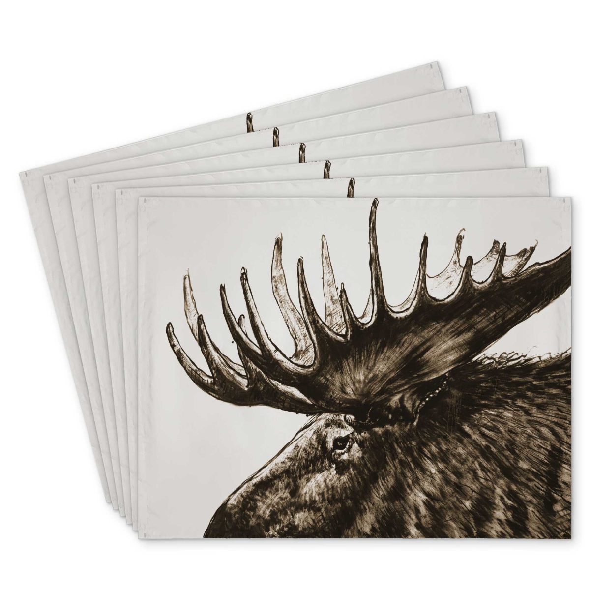 Picture of Begin Home Decor C6PP1418GMLEXO 14 x 18 in. Moose Plume Sepia Polyester Placemat - Elegant Home Decor - Set of 6