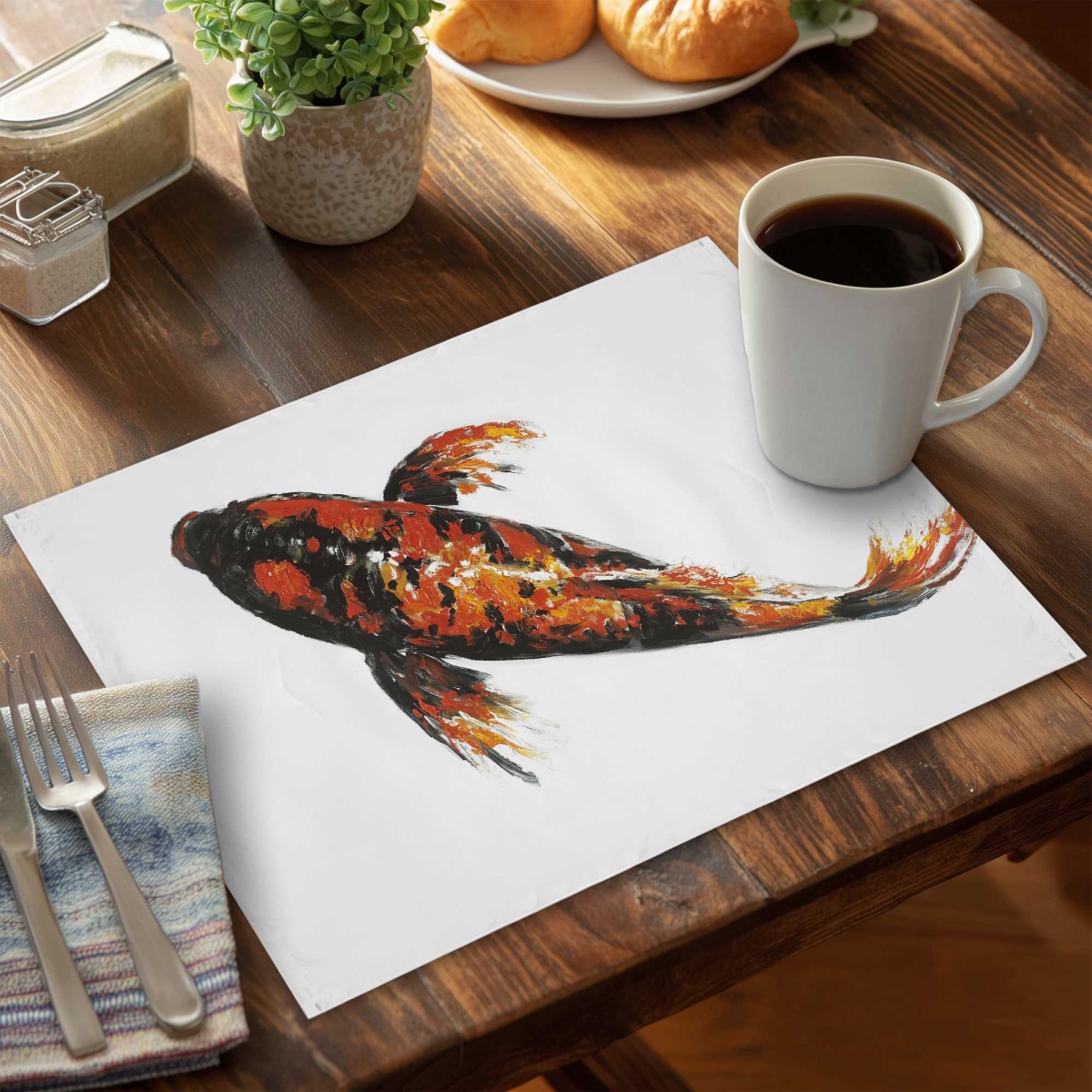 Picture of Begin Home Decor C6PP1418JCO5AJ 14 x 18 in. Red Butterfly Koi Fish Placemat - Polyester Home Decor - Set of 6