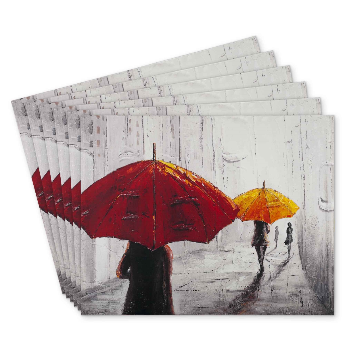 Picture of Begin Home Decor C6PP1418L0ELAU 14 x 18 in. Passersby with Umbrellas Polyester Placemat - Home Decor - Set of 6
