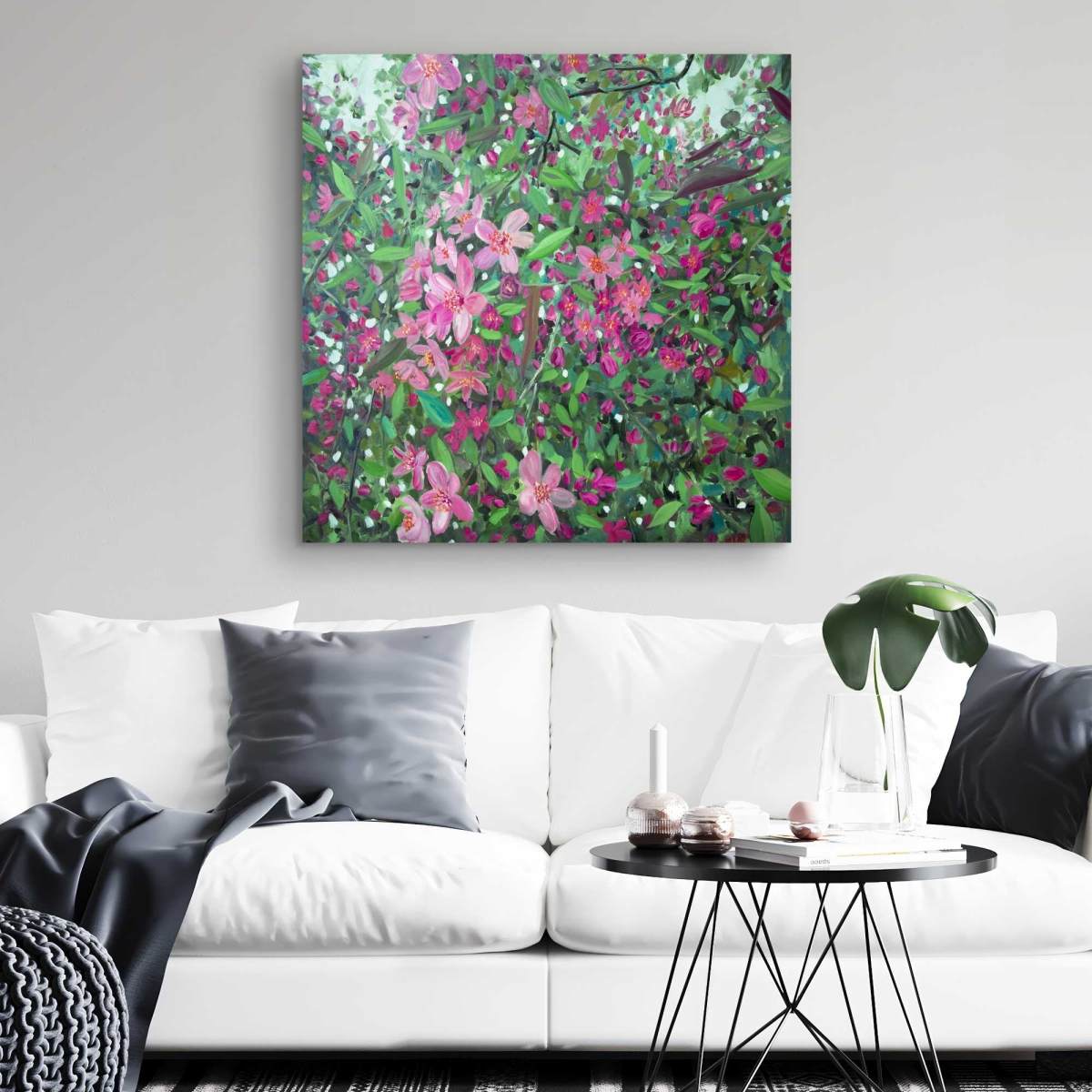 C1RC323285QXEE 32 x 32 in. Cherry Tree Blooming Canvas - Pink Illustrative Home Decor